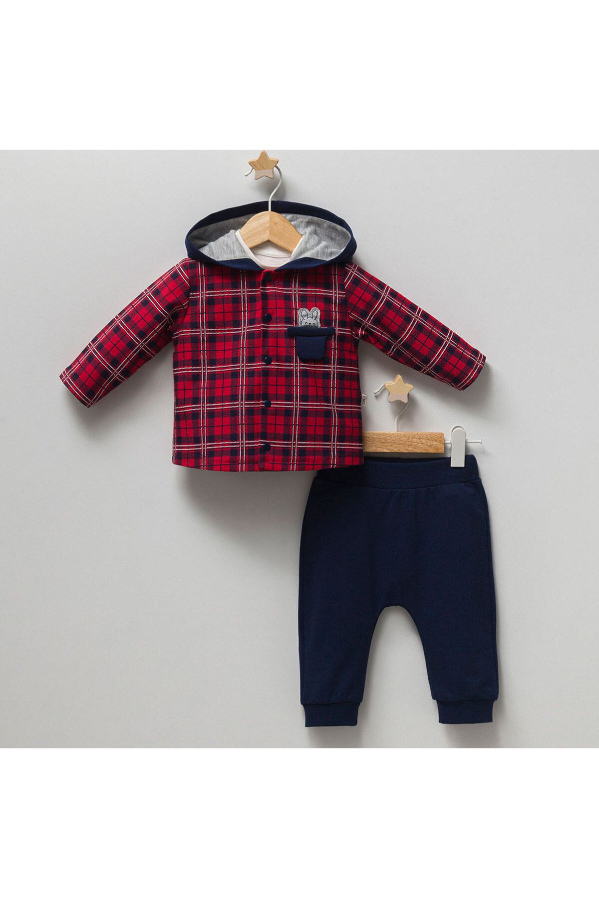 DIDuStore Klasik Ekose Ceket ve Şık Pantolonlu Ünisex Bebek Giyim Takımı