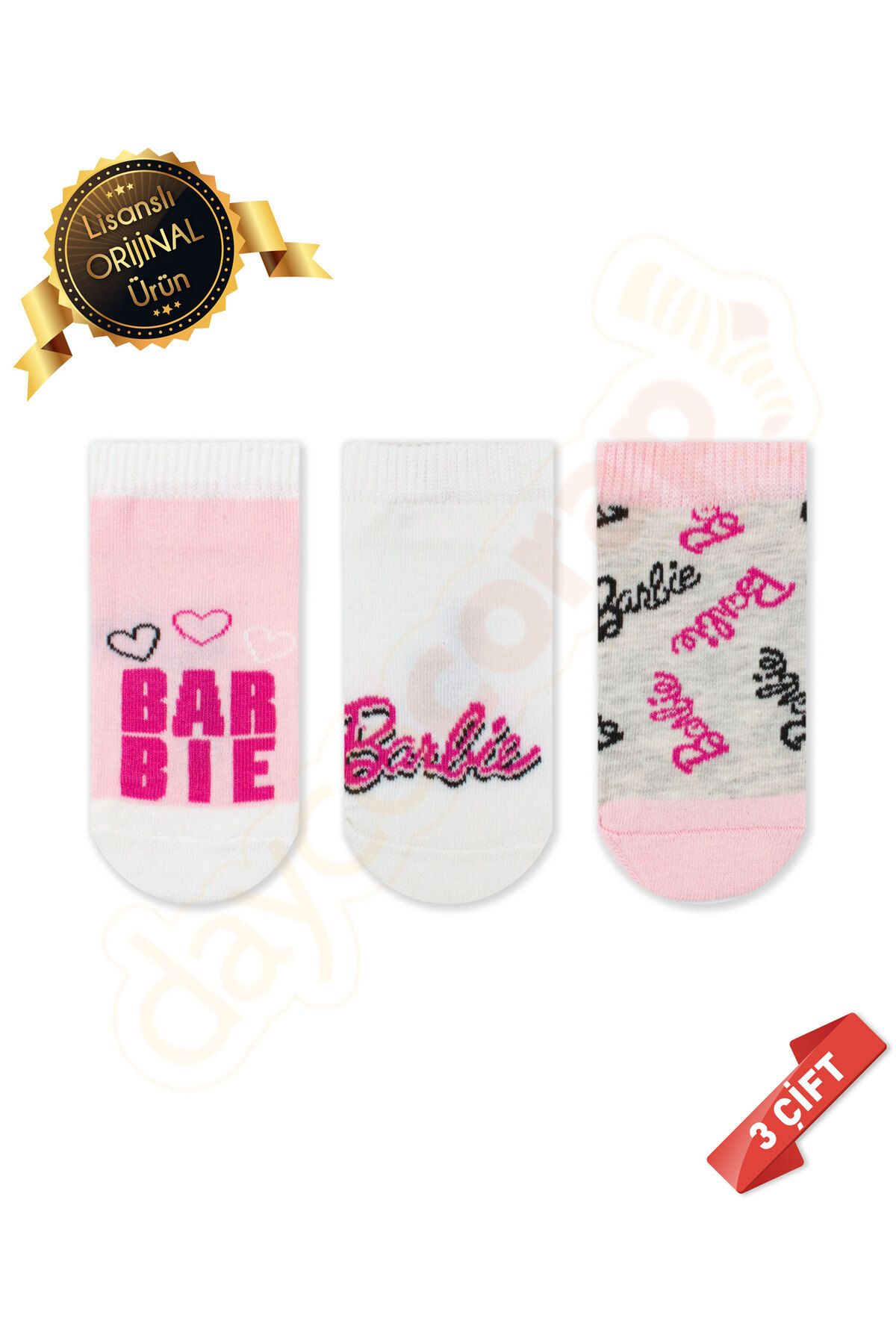 DAYCO Barbie Desenli Patik Çorap 3lü Karışık Paket-dl15610708-barbıe-ptk