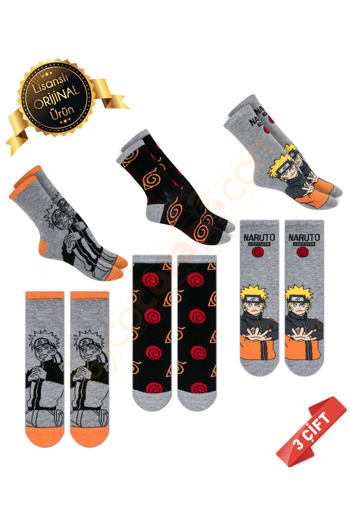 DAYCO Orijinal Lisanslı Naruto Desenli Soket Çorap-DL15610665-NRT-31-34