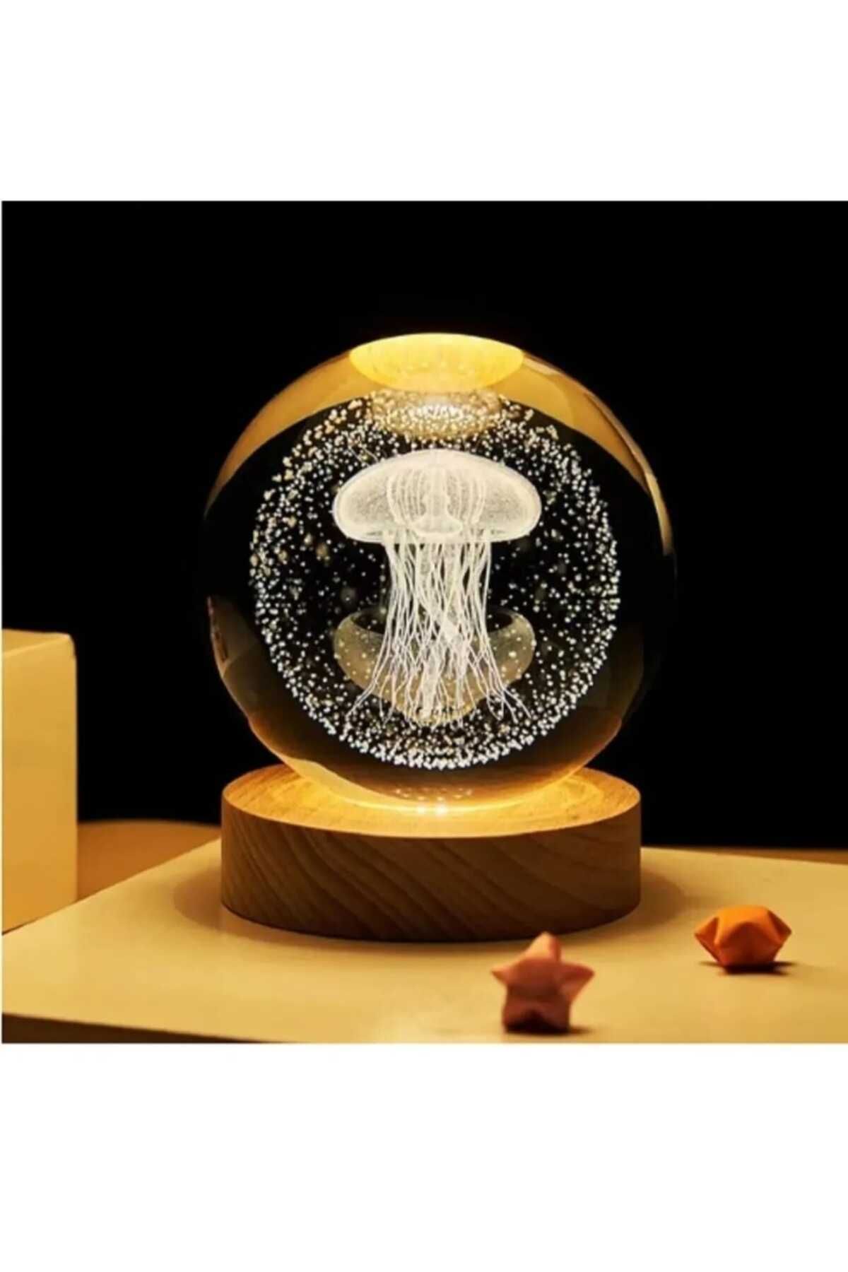 MRShopping MR Çocuklar Için 3D Kristal Cam Küre, Ahşap Soketli Gece Lambası,Led, Gece Lambası,Harika bir hediye
