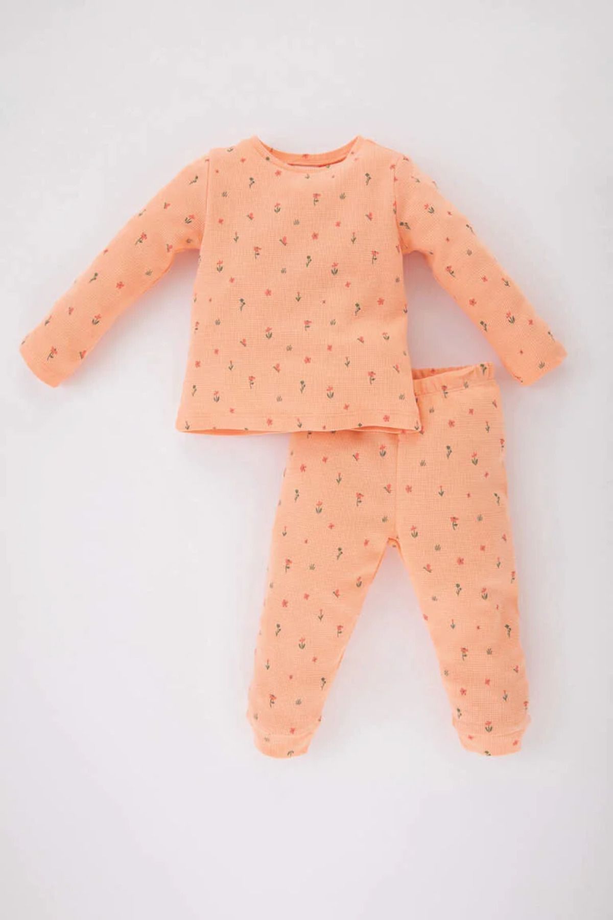 Defacto Kız Bebek Çiçekli Uzun Kollu Waffle Pijama Takımı B9240a524sp