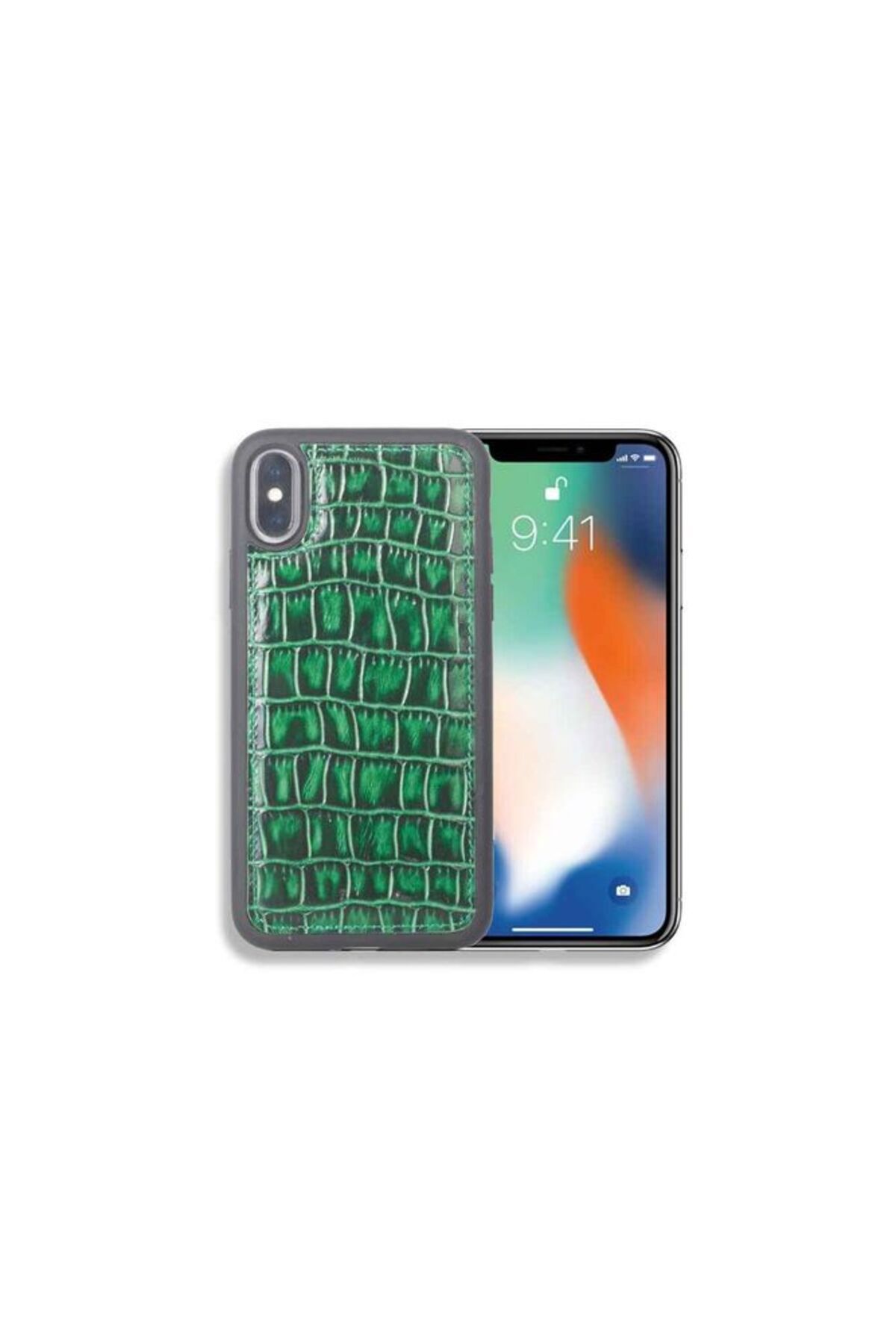 GUARD Yeşil Croco Desenli Hakiki Deri Iphone X / Xs Kılıfı P1426