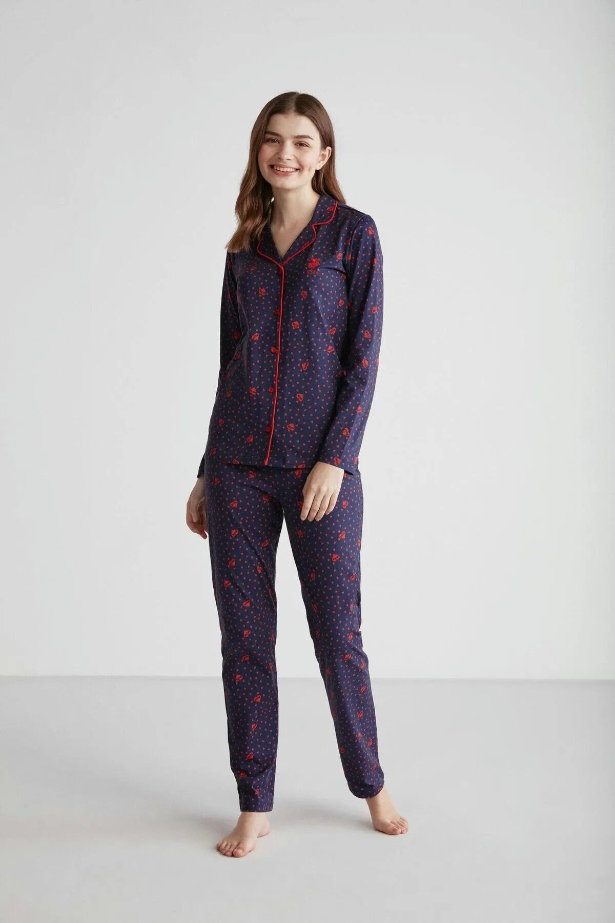 U.S. Polo Assn. Kadın Düğmeli %100 Pamuk Pijama Takımı