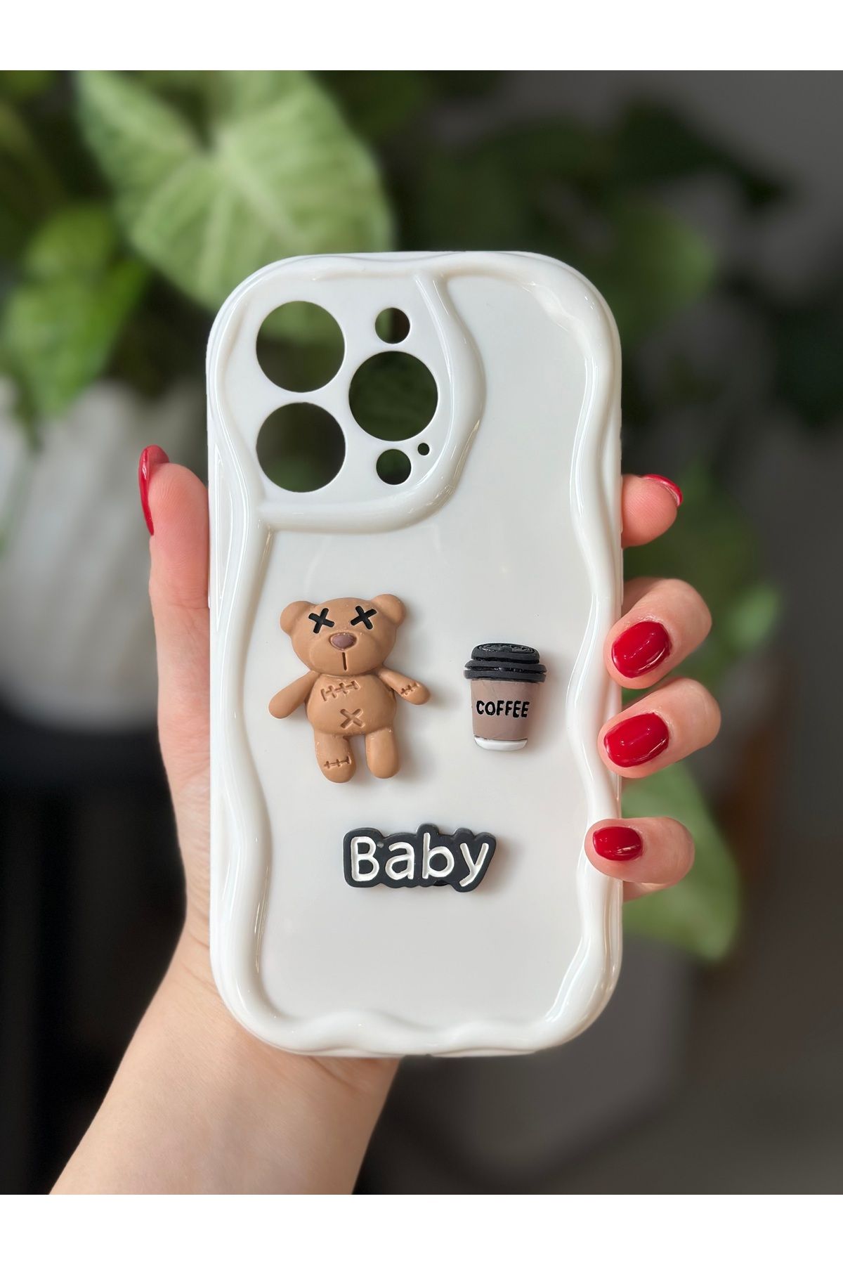 Go Aksesuar Iphone 14 PROMAX Uyumlu 3d Ayıcık Krem Baby Tasarımlı Oyuncaklı Silikon Kılıf
