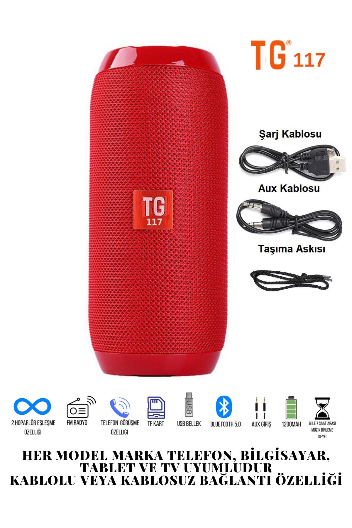 T G Extra Bass Bluetooth Hoparlör Taşınabilir Kablosuz Ses Bombası Kırmızı