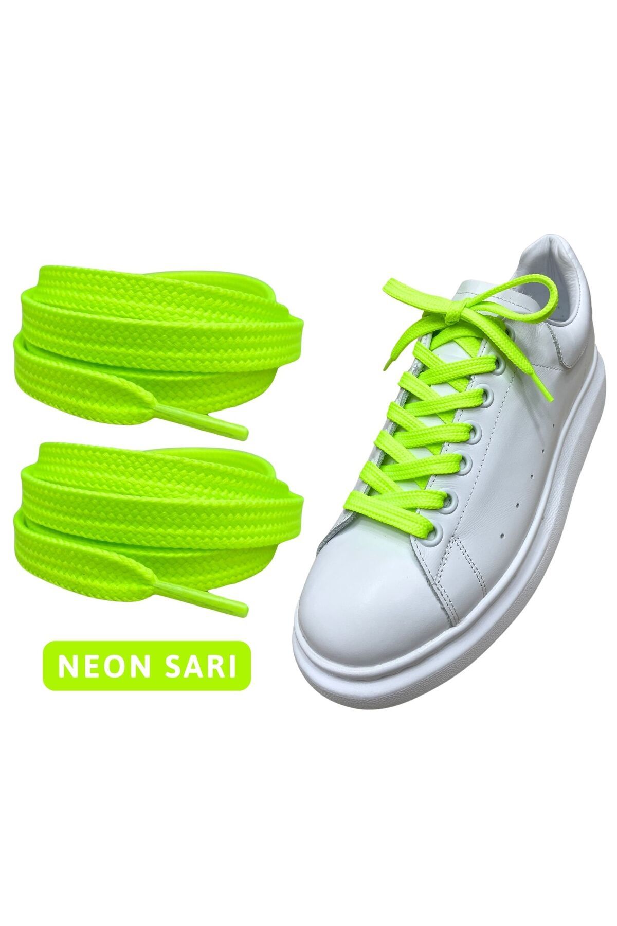 ipekbazaar Exclusice 120 Cm NeonSarı Yassı Spor Ayakkabı Bağcığı, Çift Katmanlı Örgülü Sneakers Bağcık, 1 Çift