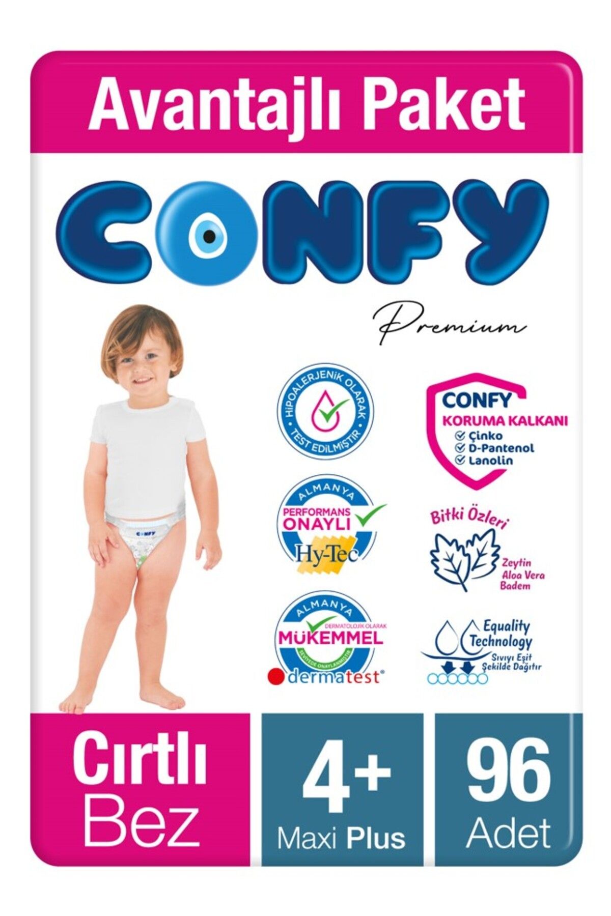Confy Premium Bebek Bezi 4 Numara Maxi Plus 96 adet