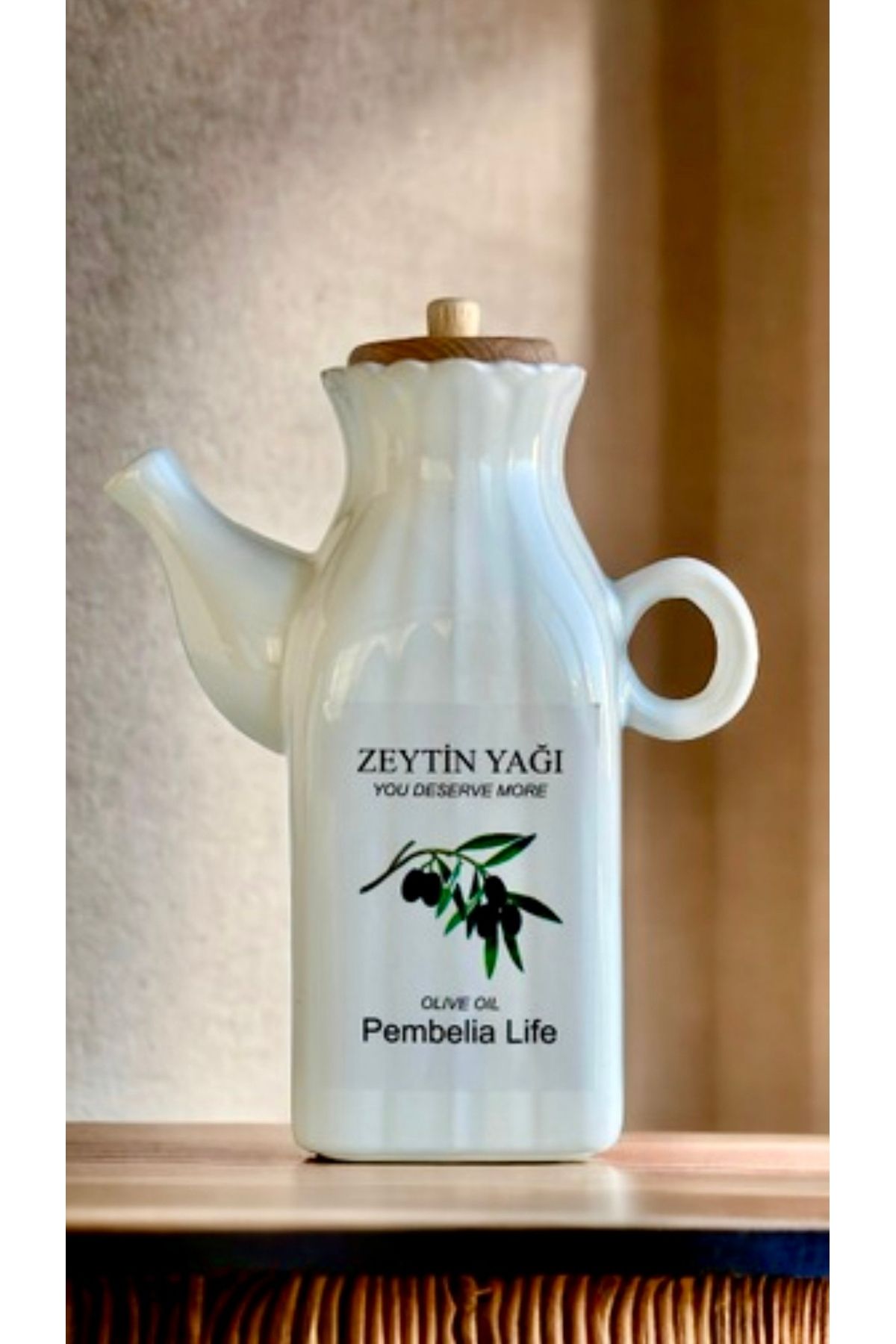 Kitchen Pembelia Zeytinyağ Etiketli Kare Porselen 1000ml Yağlık Yağdanlık Papatya Model