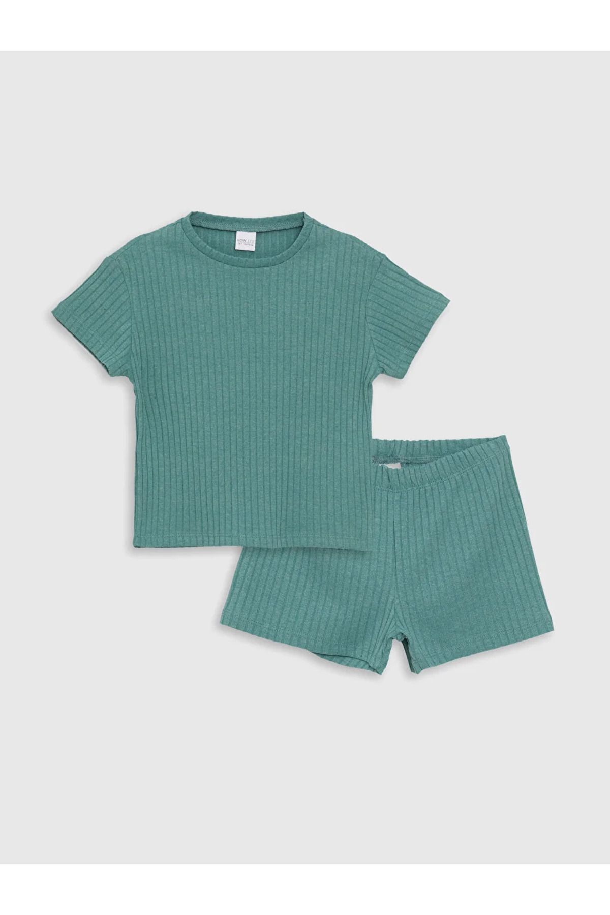 LC Waikiki LCW ECO Bisiklet Yaka Kısa Kollu Kız Çocuk Şortlu Pijama Takımı