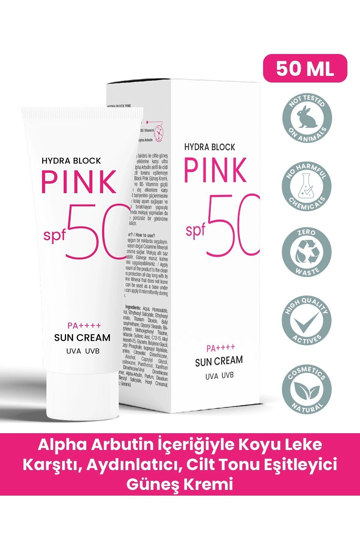 PROCSIN Hydra Block Pink (renkli) Spf50+ Aydınlatıcı + Alpha Arbutin Leke Karşıtı Güneş Kremi Pa++++