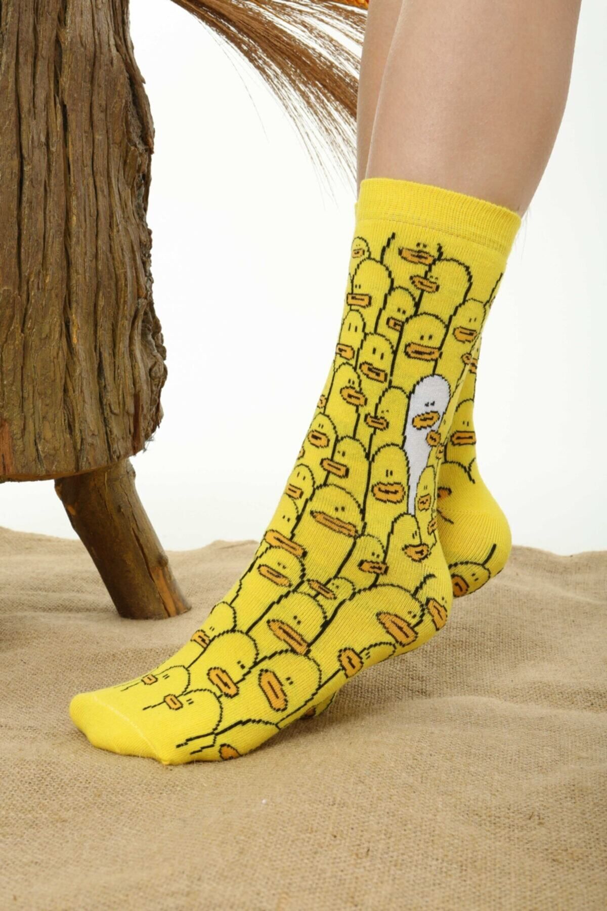 Socks Tunnel Ördek Desenli Renkli Sarı Çorap