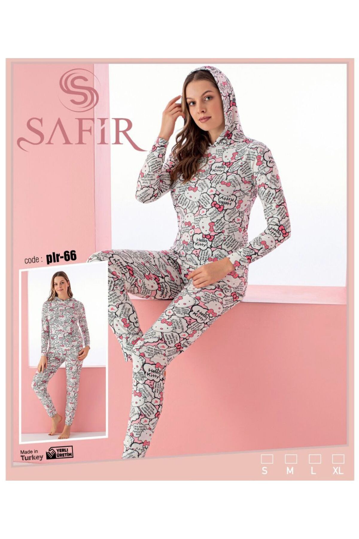 Safir Kadın Hello Kitty Uzun Kol Kapüşonlu Pijama Takımı