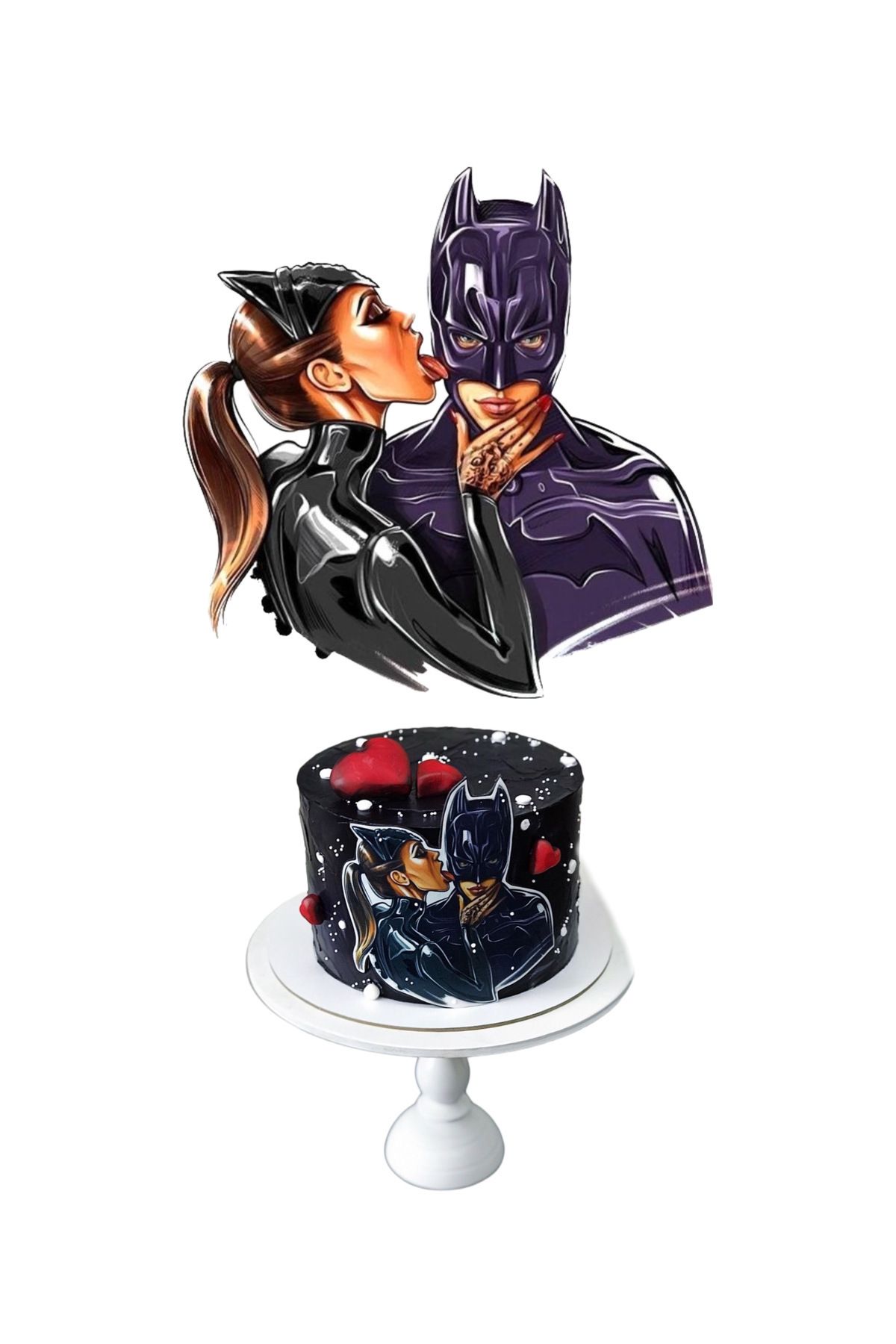my party box Yenilebilir Batman ve Kedi Kadın Süper Kahramanları Pasta Resim Baskısı