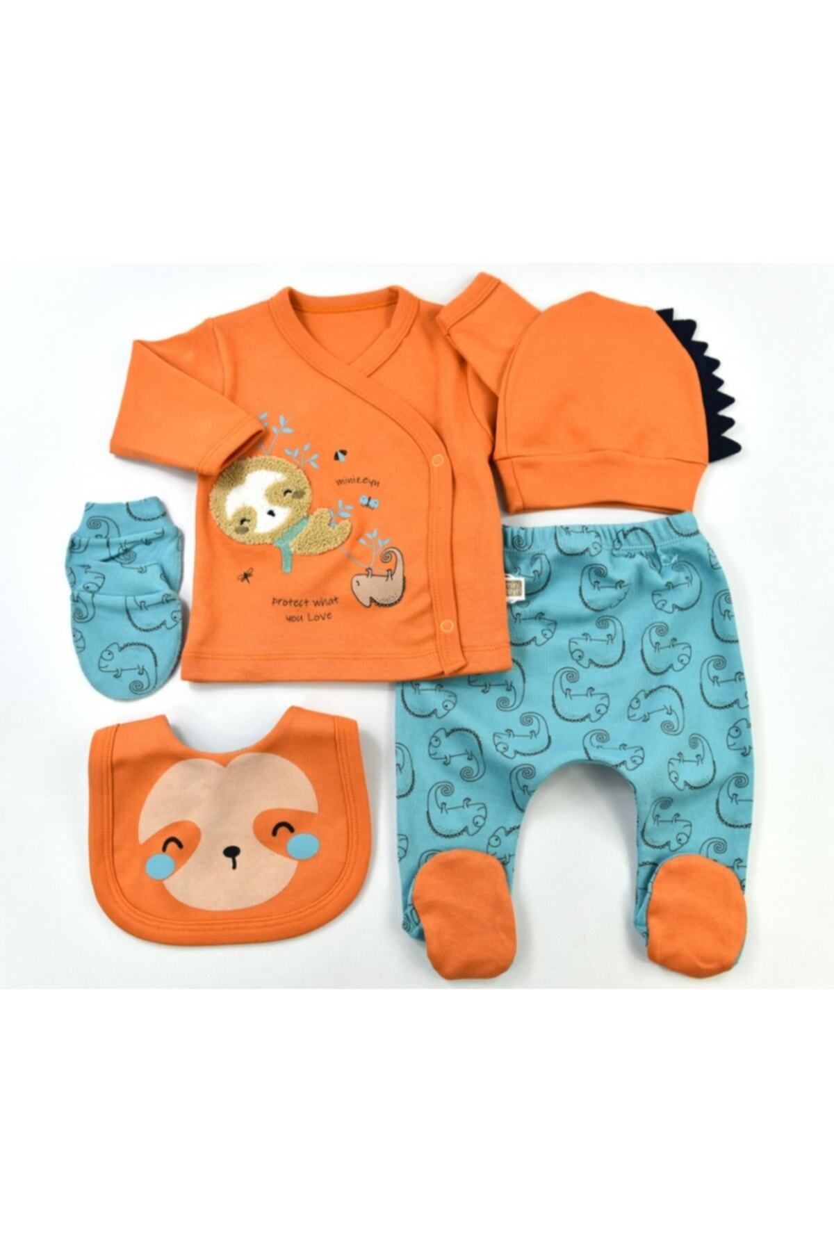 VERONA TARZ Yeni Sezon Iguana Erkek Bebek 5li Hastane Çıkış Seti Yenidoğan Kıyafeti