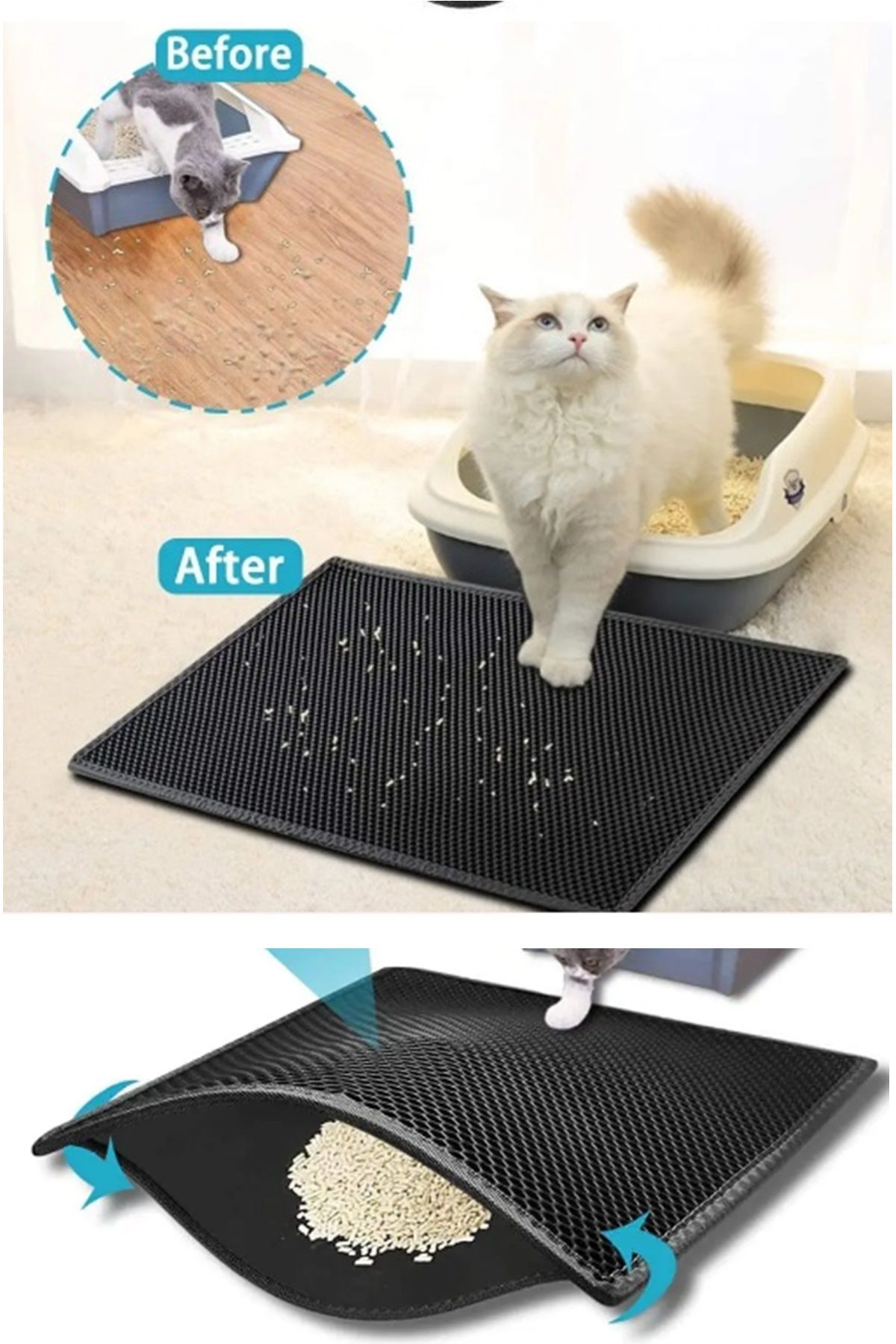 İndirimKap Elekli Kedi Tuvalet Önü Paspası Kedi Kumu Paspası Elekli Kum Toplayıcı Kedi Halısı