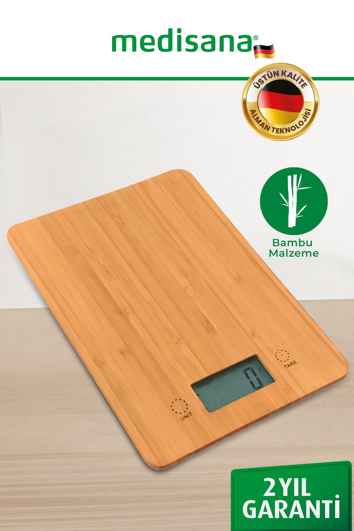 medisana Geniş Led Ekranlı Dijital Hassas 1gr-5kg Bambu Mutfak Tartısı Terazisi 48430