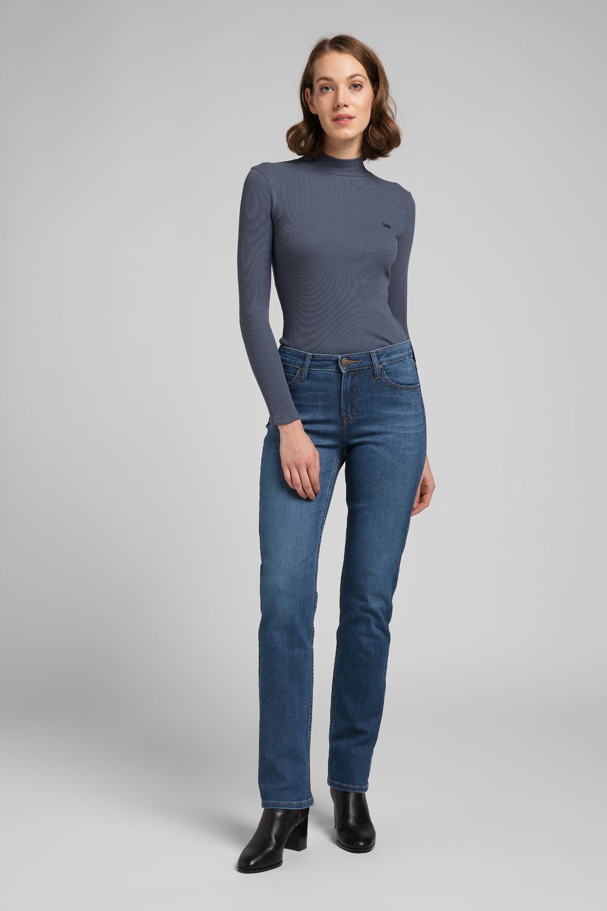 Lee Marion Straight Fit Düz Kesim Normal Bel Düz Paça Mavi Kadın Esnek Jean Denim Kot Pantolon