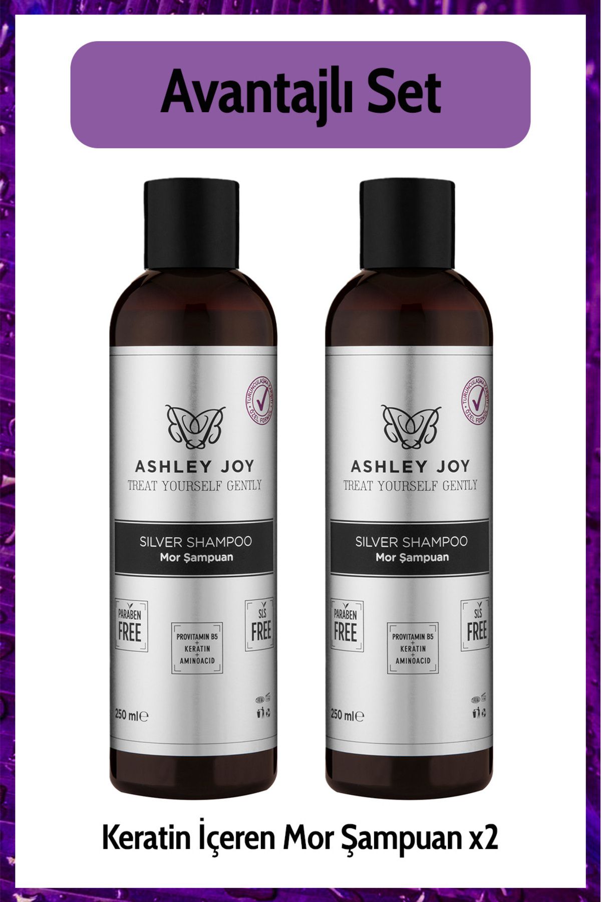 Ashley Joy Platin,sarı Saçlara Özel Turunculaşma Karşıtı Keratin Içeren Sülfatsız Silver Mor Şampuan 250ml X2