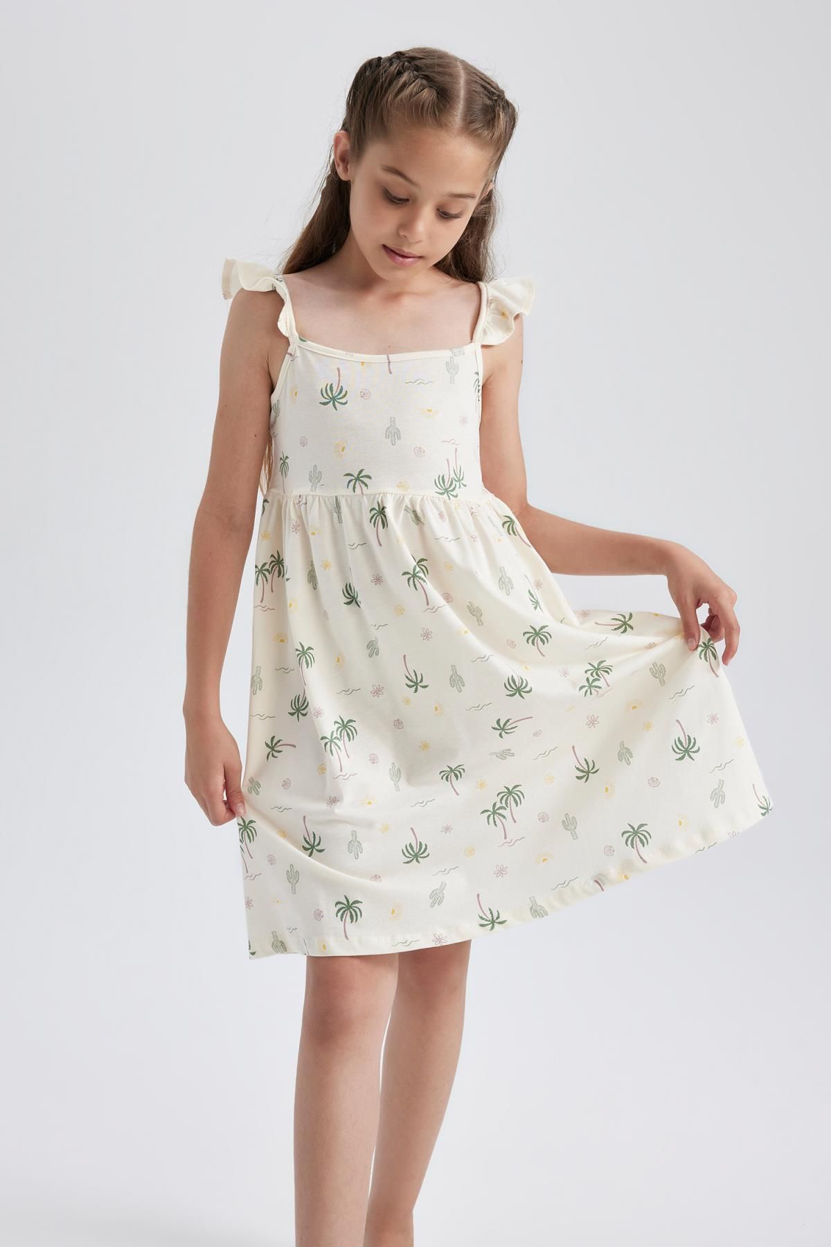 Defacto Kız Çocuk Çiçekli Askılı Elbise B0819a823sm