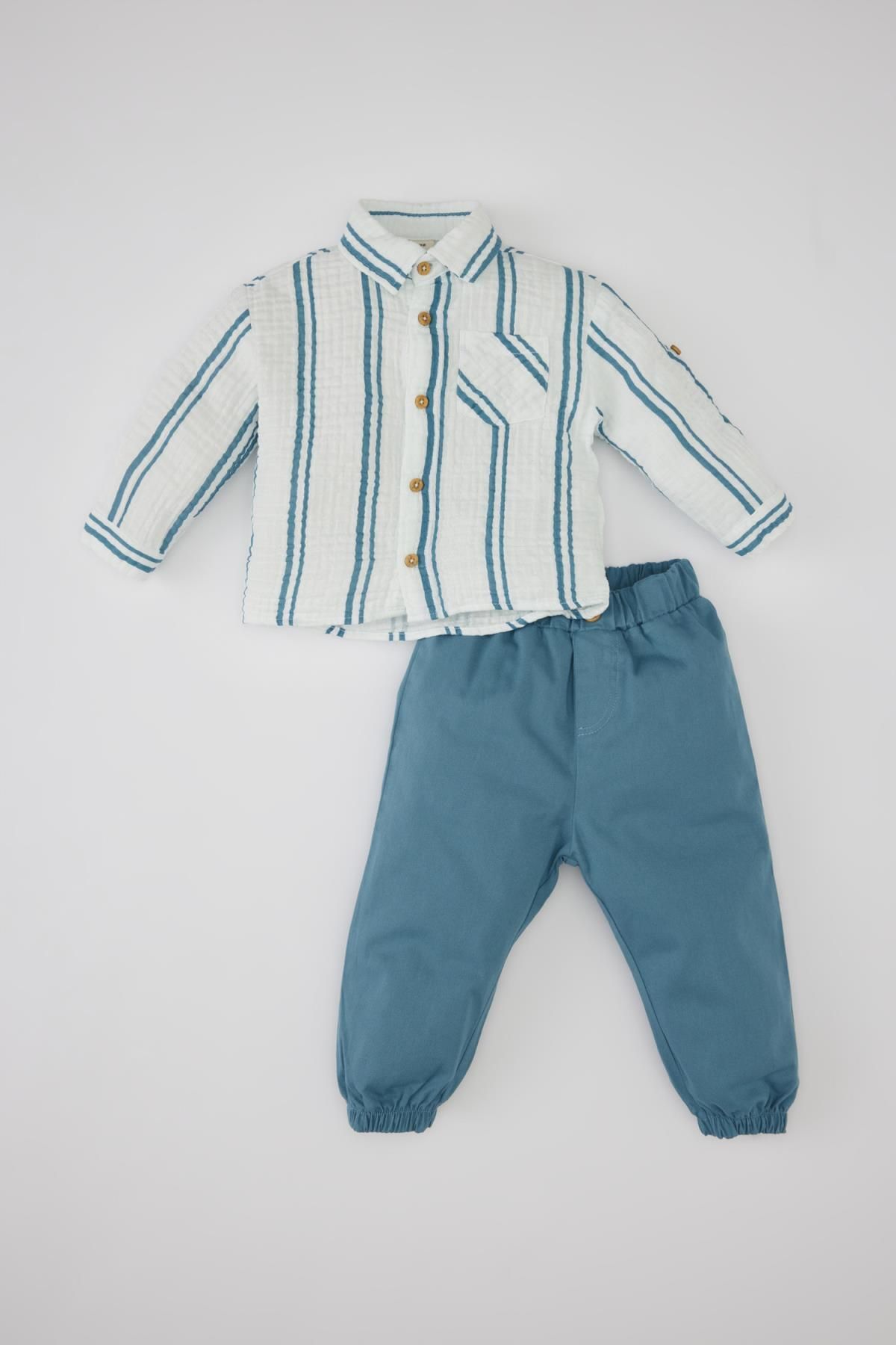 Defacto Erkek Bebek Çizgili Gömlek Pantolon 2'li Takım B8062a524sp