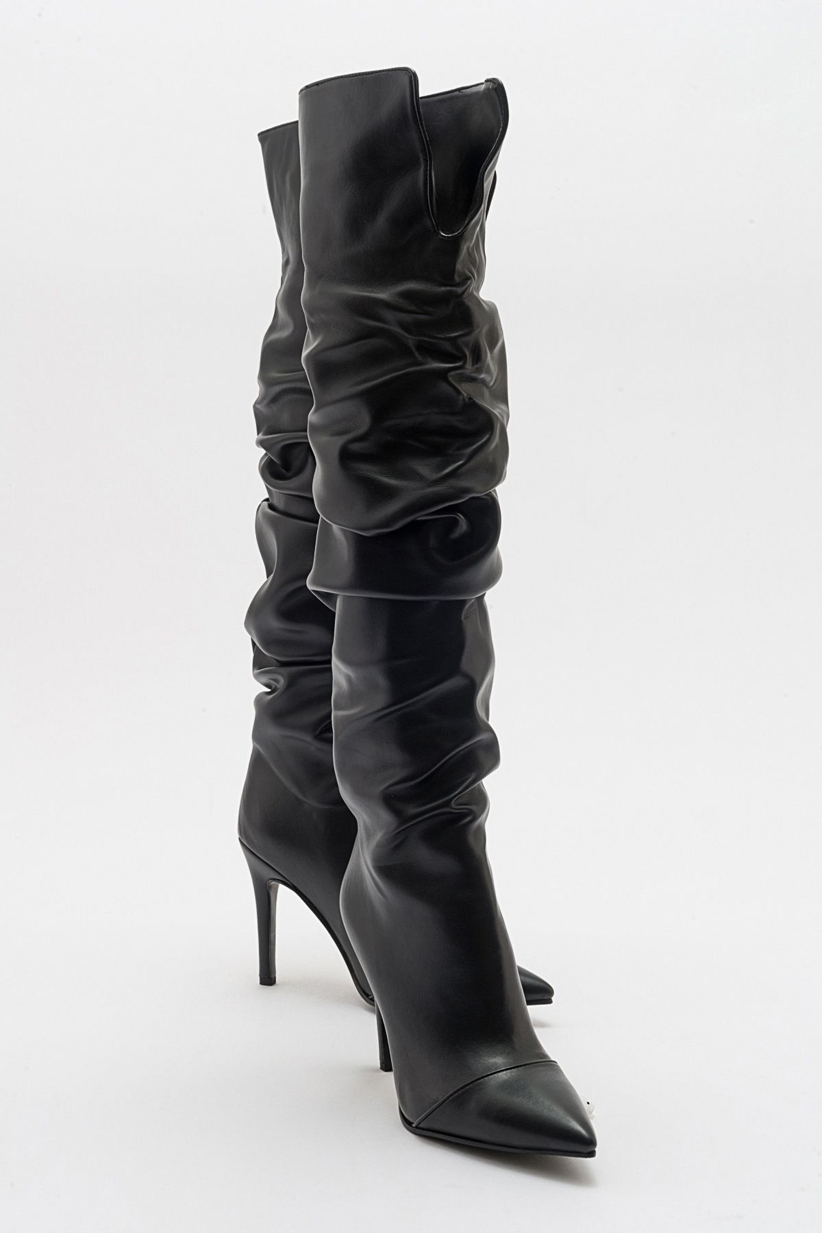luvishoes POLİNA Siyah Cilt Kadın Topuklu Çizme