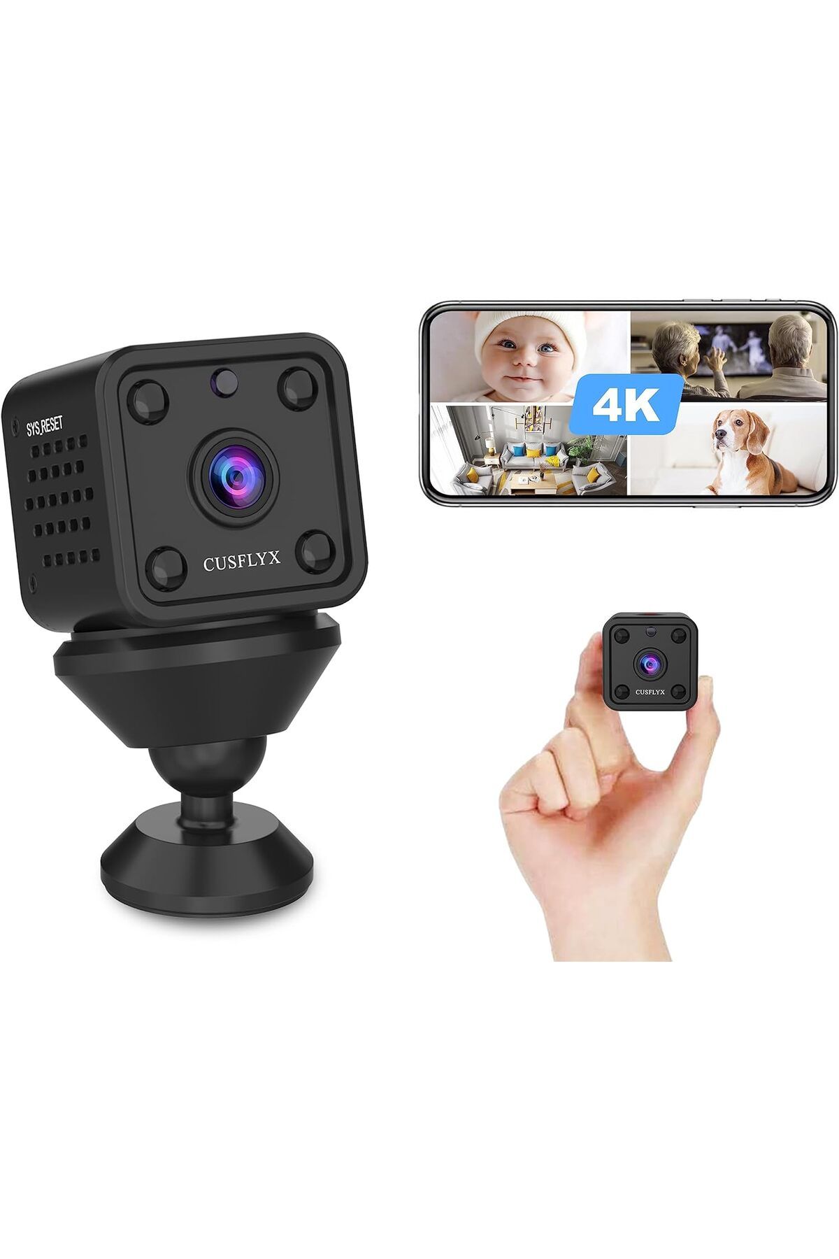 CUSFLYX 1080p WiFi Mini Kamera - Şarj Edilebilir, IR Gece Görüşü, Hareket Algılama ve 150° Geniş Açı