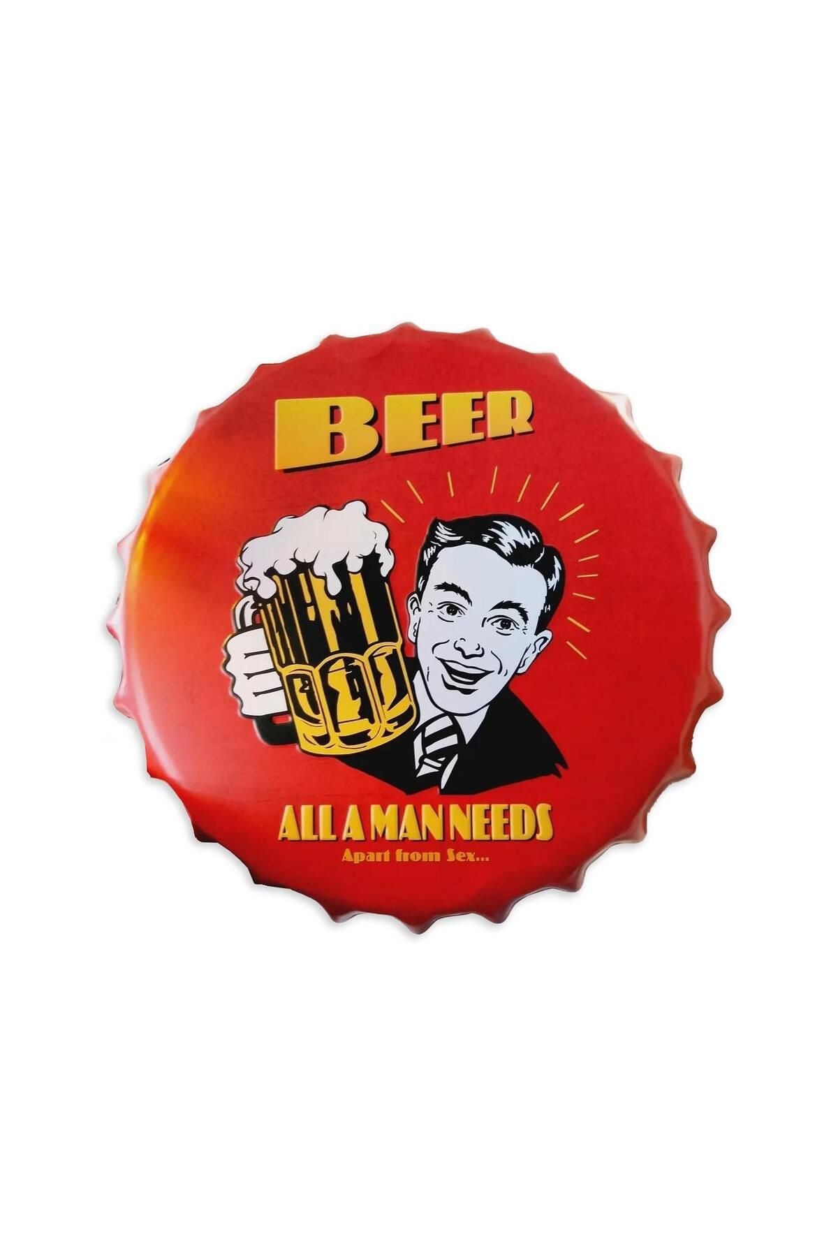 CajuArt Retro 35 cm Kapak Şeklinde Beer Bira Tema Metal Tablo Dekor