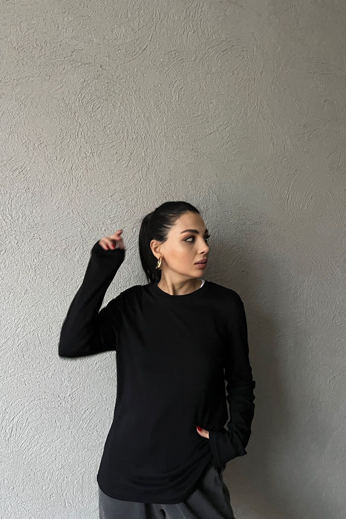 Seda Yalçın Atelier Siyah Uzun Kollu Basic T-shirt