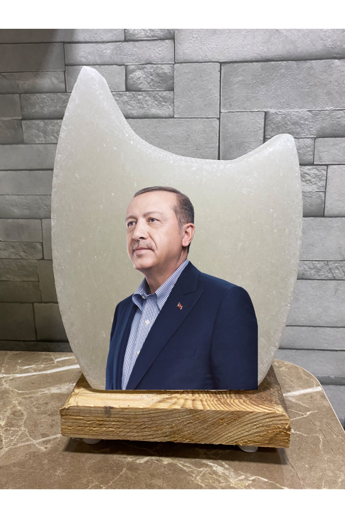 Seta Recep Tayyip Erdoğan Baskılı Doğal Çankırı Kaya Tuzu Tuz Lambası