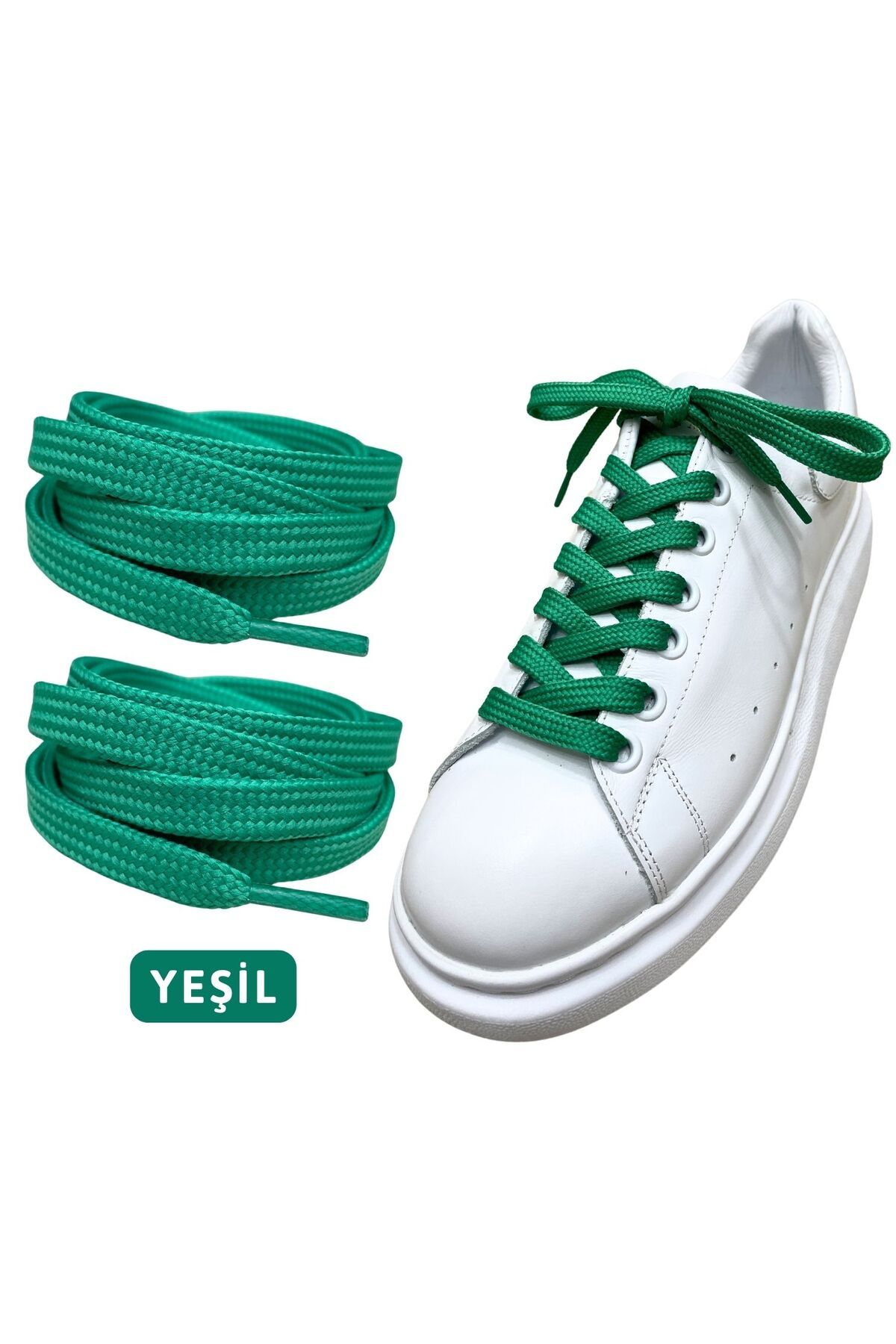 ipekbazaar Exclusice 120 Cm Yeşil Yassı Spor Ayakkabı Bağcığı, Çift Katmanlı Örgülü Sneakers Bağcık, 1 Çift