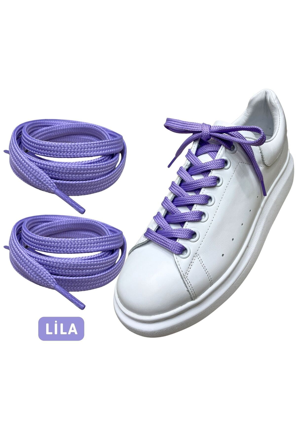 ipekbazaar Exclusice 120 Cm Lila Yassı Spor Ayakkabı Bağcığı, Çift Katmanlı Örgülü Sneakers Bağcık, 1 Çift