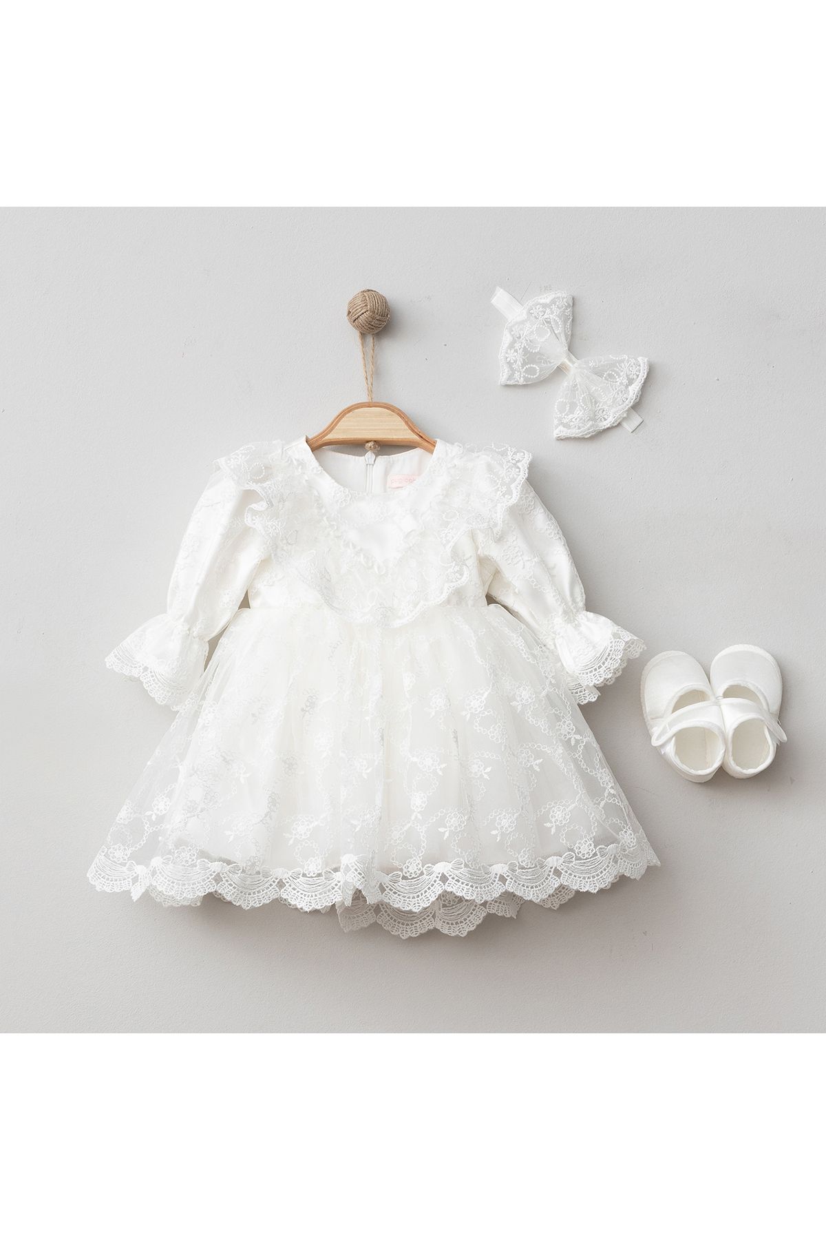 Pugi Baby Yenidoğan Kız Bebek 3'lü Mevlit Elbise Set