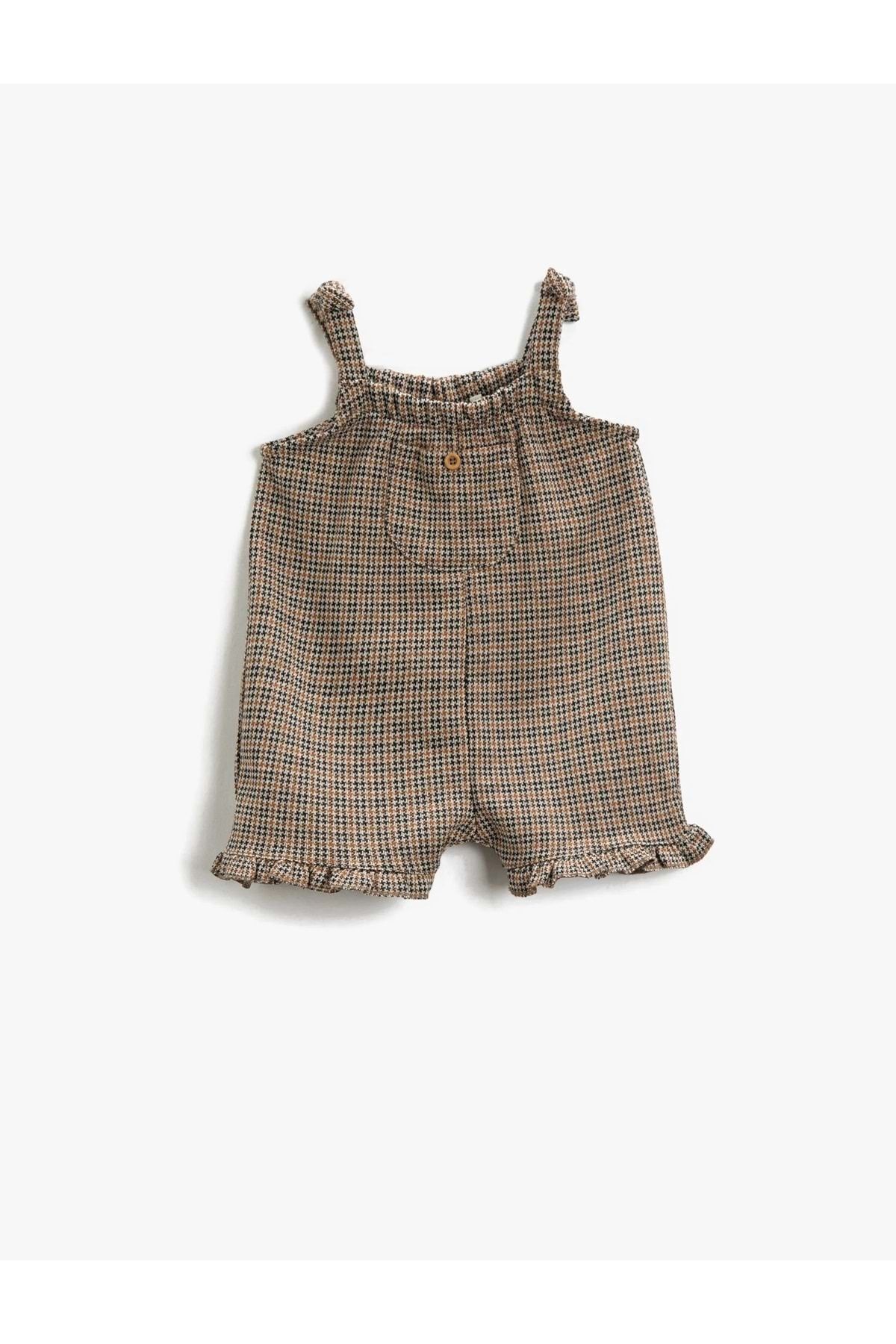 Koton Kız Bebek Giyim Tulum Kahverengi Ekose