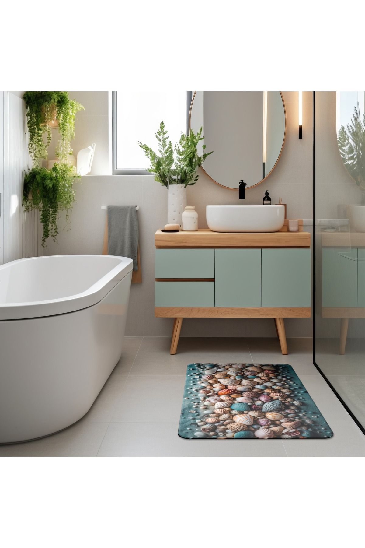 Ankaflex Deniz Kabuğu Desenli Banyo Paspası Kaydırmaz Tuvalet Wc Banyo Seti Aksesuarları Klozet Takımı
