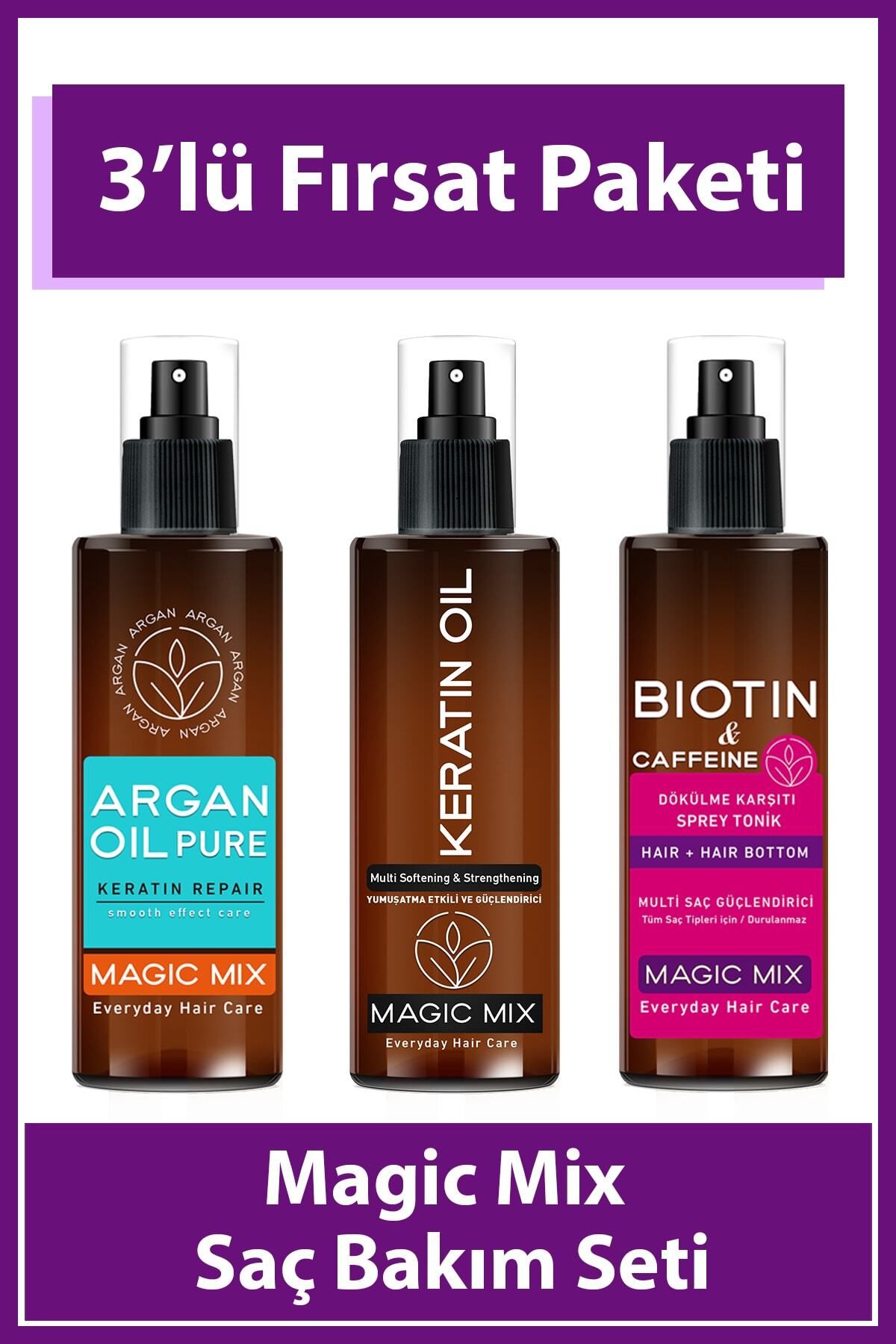 PROCSIN Argan + Keratin + Biotin & Caffeine Oil Üçlü Avantajlı Set