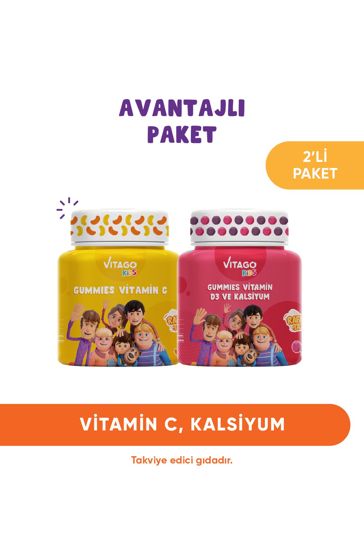 Vitago 2'li Paket Vitago Kids Gummies Vitamin C+D3 Kalsiyum