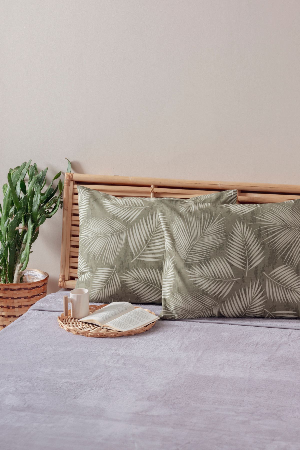 Mislina Home 2'li Koyu Yeşil Yaprak Desen Yastık Kılıfı Pamuk Polyester Kolay Ütülenir 50x70