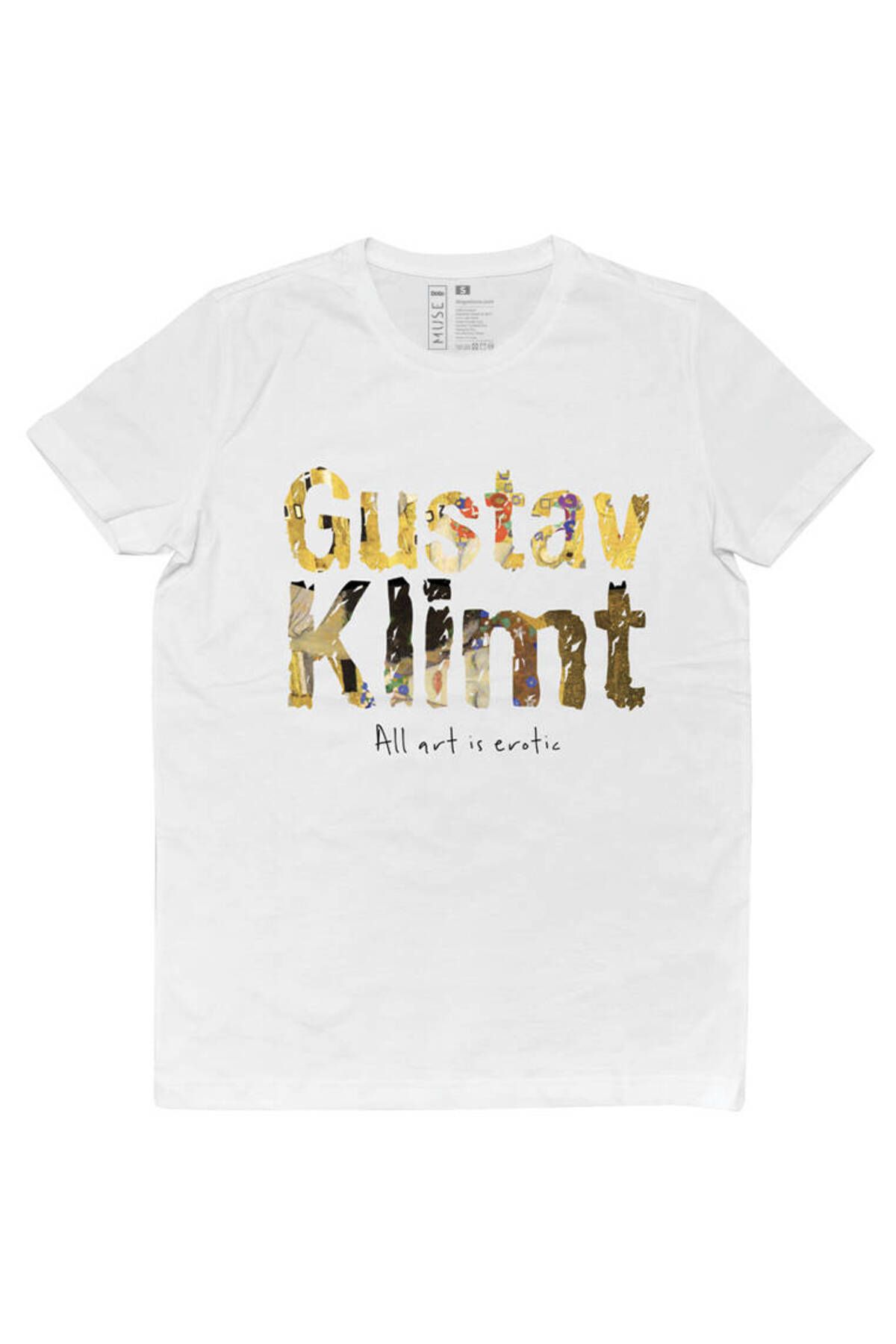 Dogo Unisex Vegan Beyaz T-shirt - Gustav Klimt Art Is Erotic Muse Tasarım
