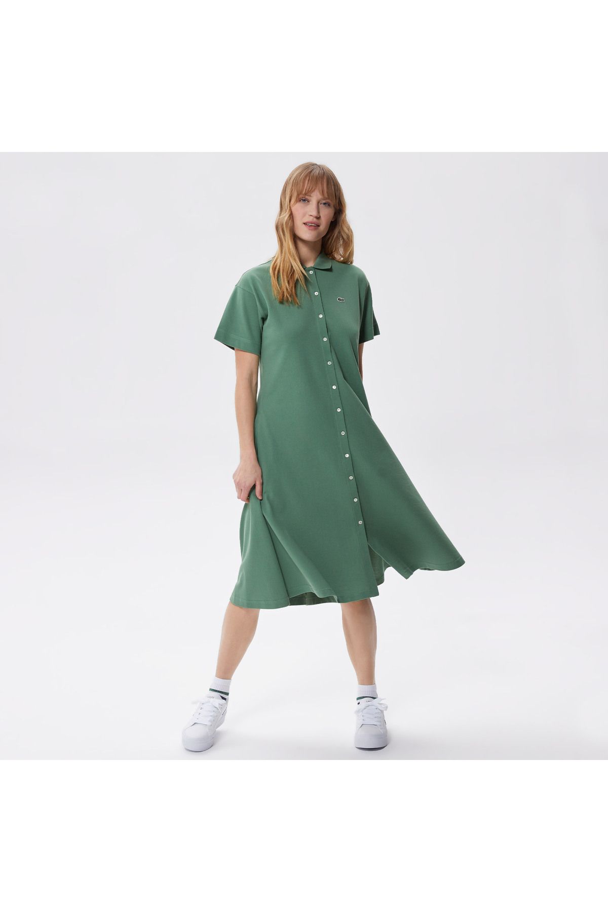 Lacoste Kadın Regular Fit Kısa Kollu Polo Yaka Yeşil Elbise