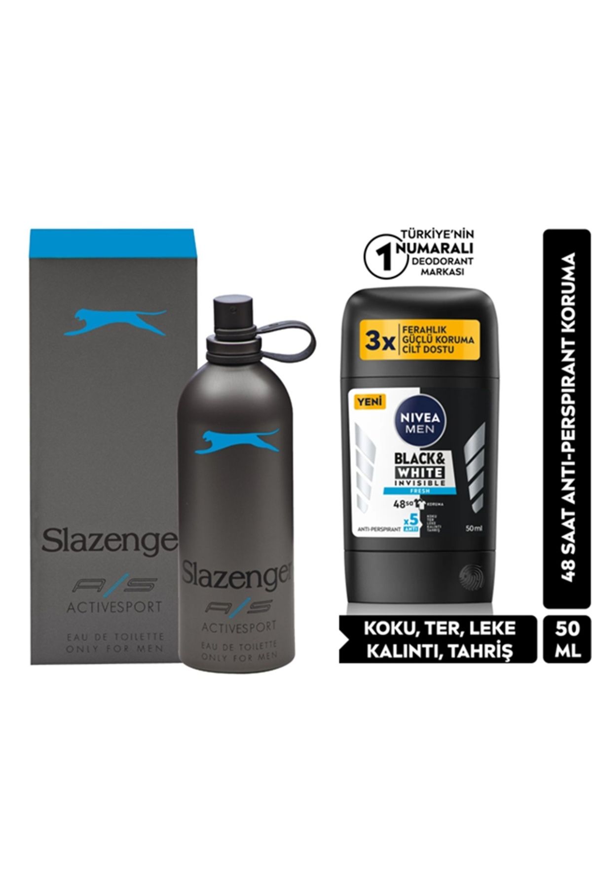Slazenger Active Sport Mavi 125 ml Erkek Parfüm + NIVEA Men Erkek Stick Deo. Invisible Fresh 50ml