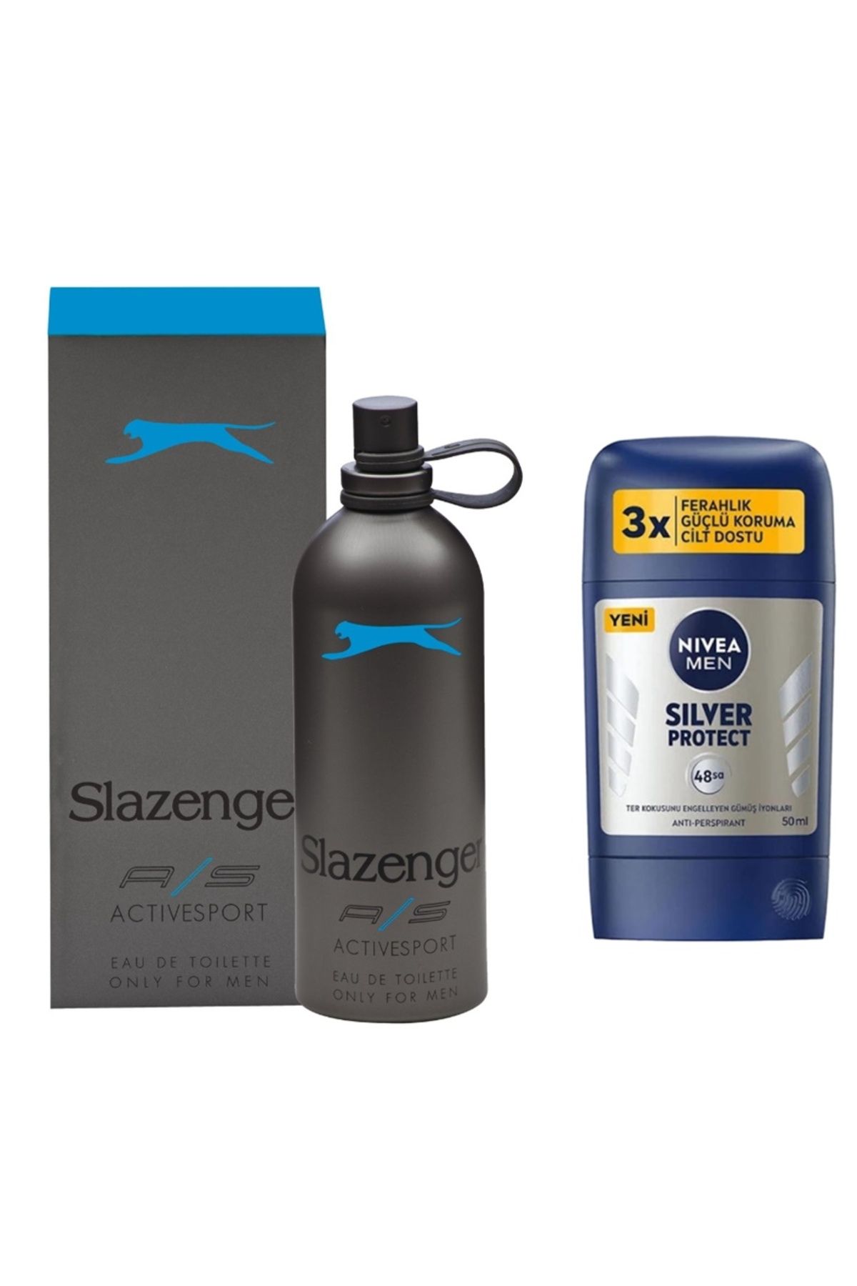 Slazenger Active Sport Mavi 125 ml EDT Erkek Parfüm + Nivea Men Silver Protect Erkek Stick Deodorant 50 ml