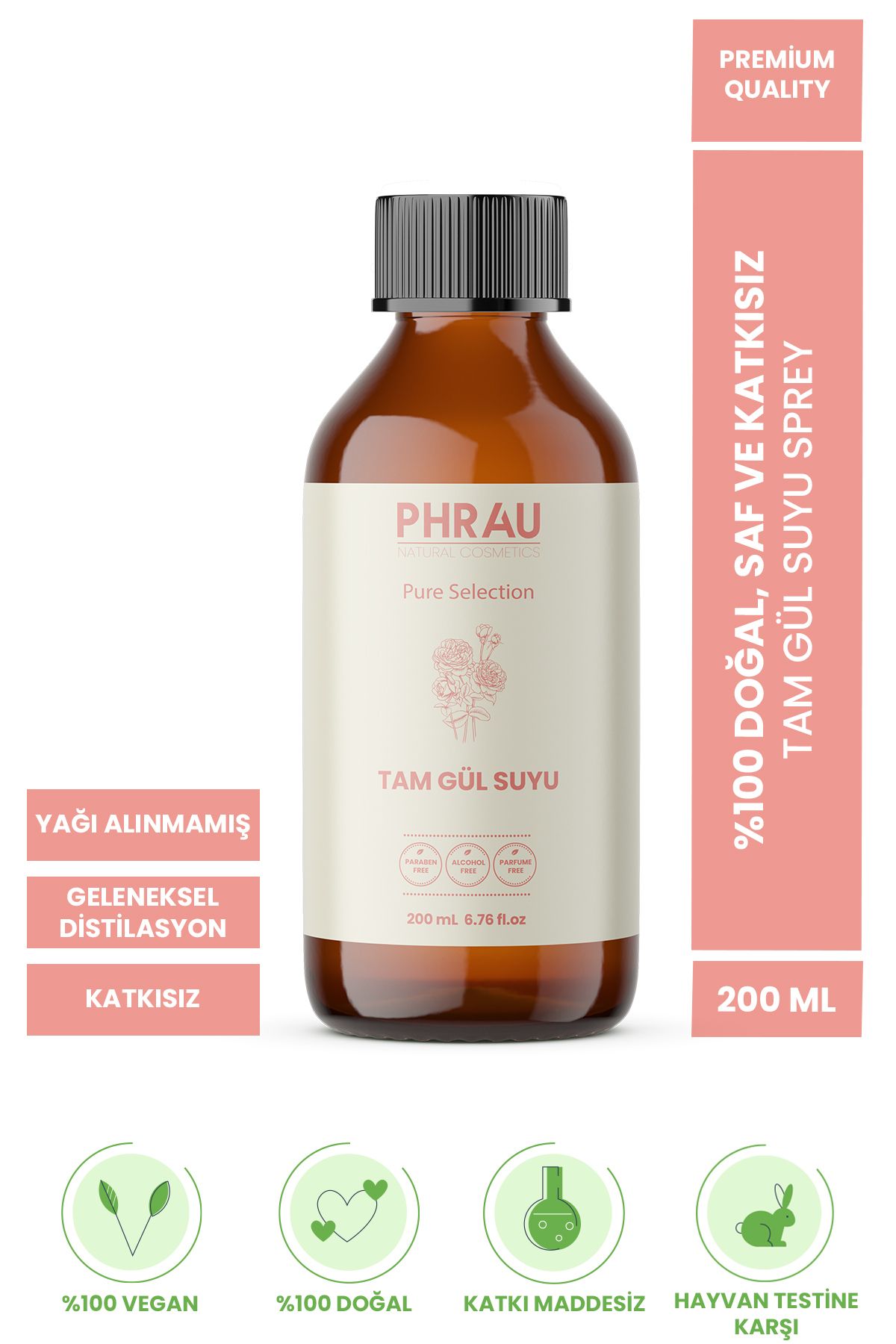 Phrau %100 Doğal Ve Katkısız Tam Yağlı Gül Suyu Tonik 200 ml