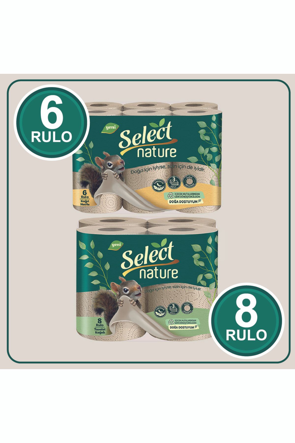 Select Nature Yeni Nesil Organik Sürdürülebilir Kağıt Havlu 6 Rulo + Tuvalet Kağıdı 8 Rulo