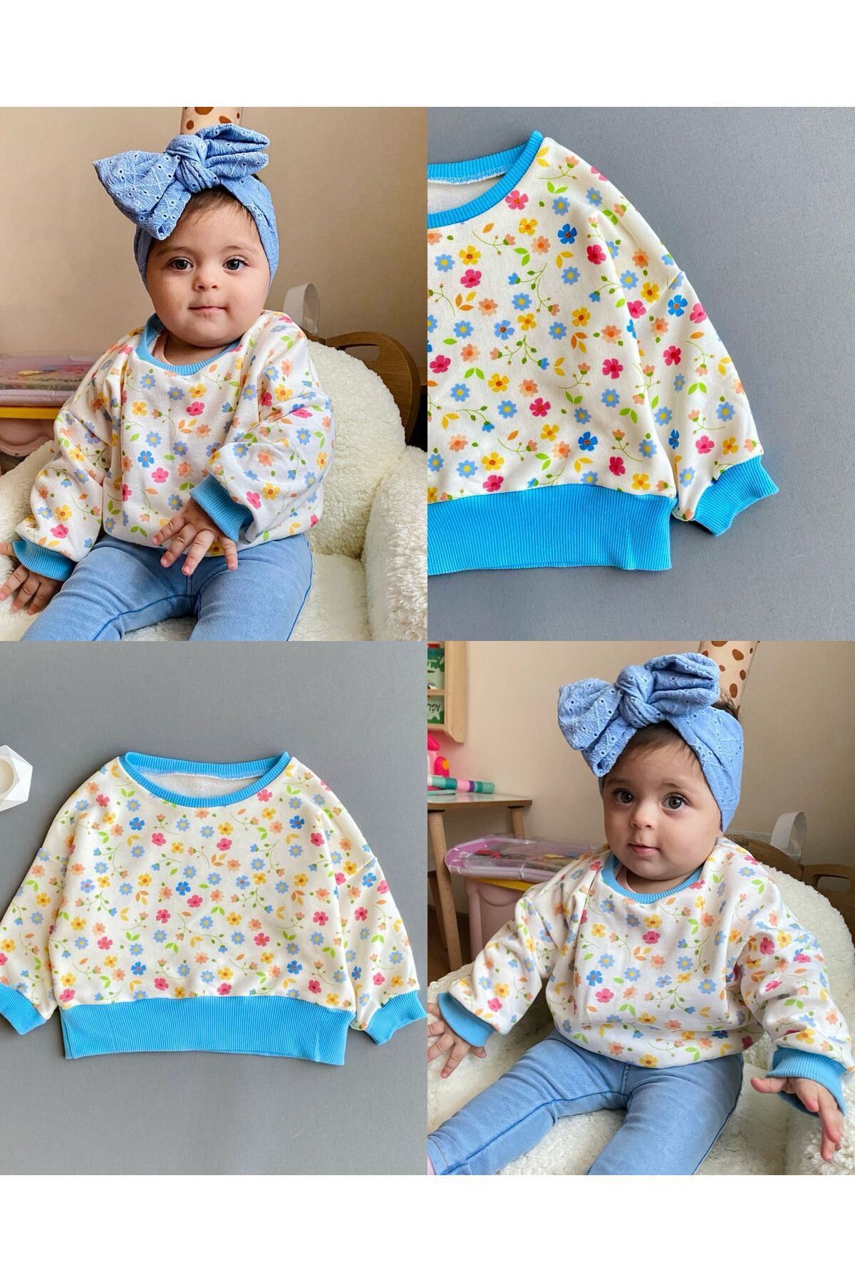 Alya unisex organik baskılı oversize geniş kalıp bebek çocuk sweatshirt