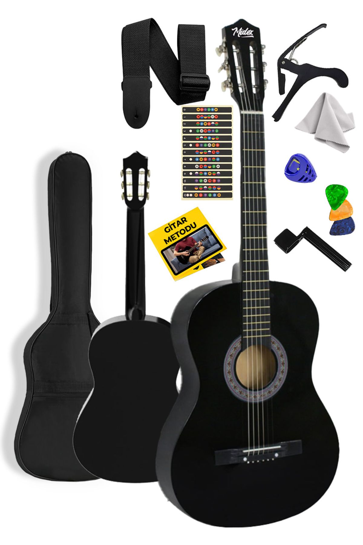 Midex Cg-36bk Kaliteli 36 Inç 3/4 Junior Çocuk Gitarı 8-12 Yaş Arası (ÇANTA ASKI PENA METOD)