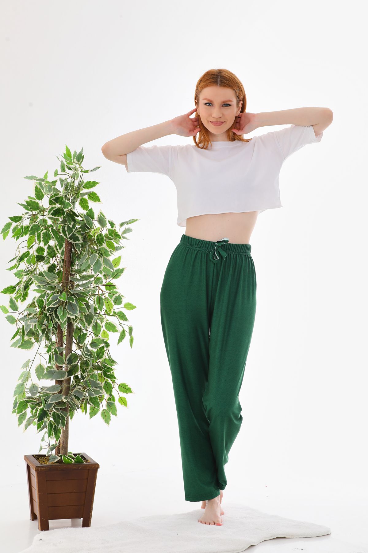 Arvin Pijama Kadın Yeşil Düz Renk Yumuşak Dokulu Full Likralı Marla Pijama Altı
