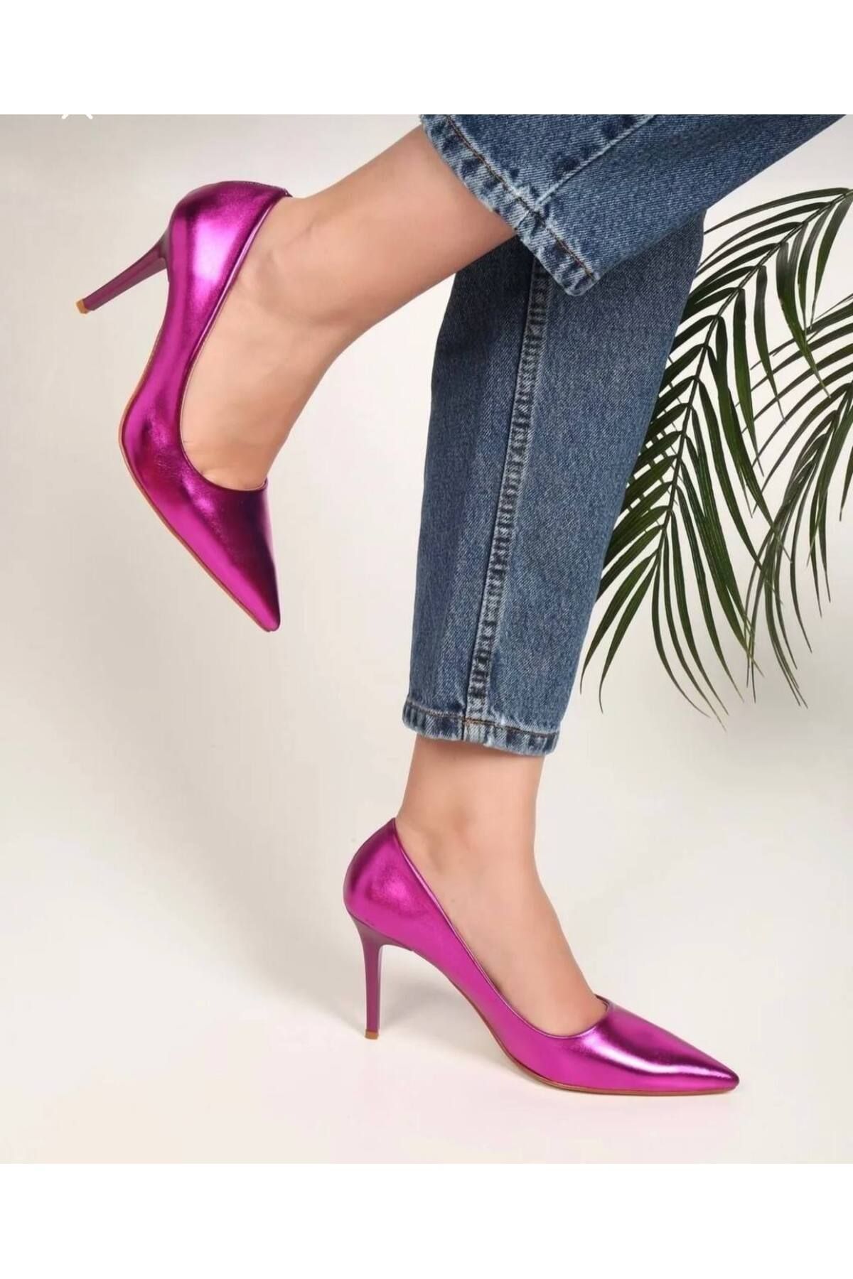 Essen kadın metalik klasik topuklu ayakkabı stiletto