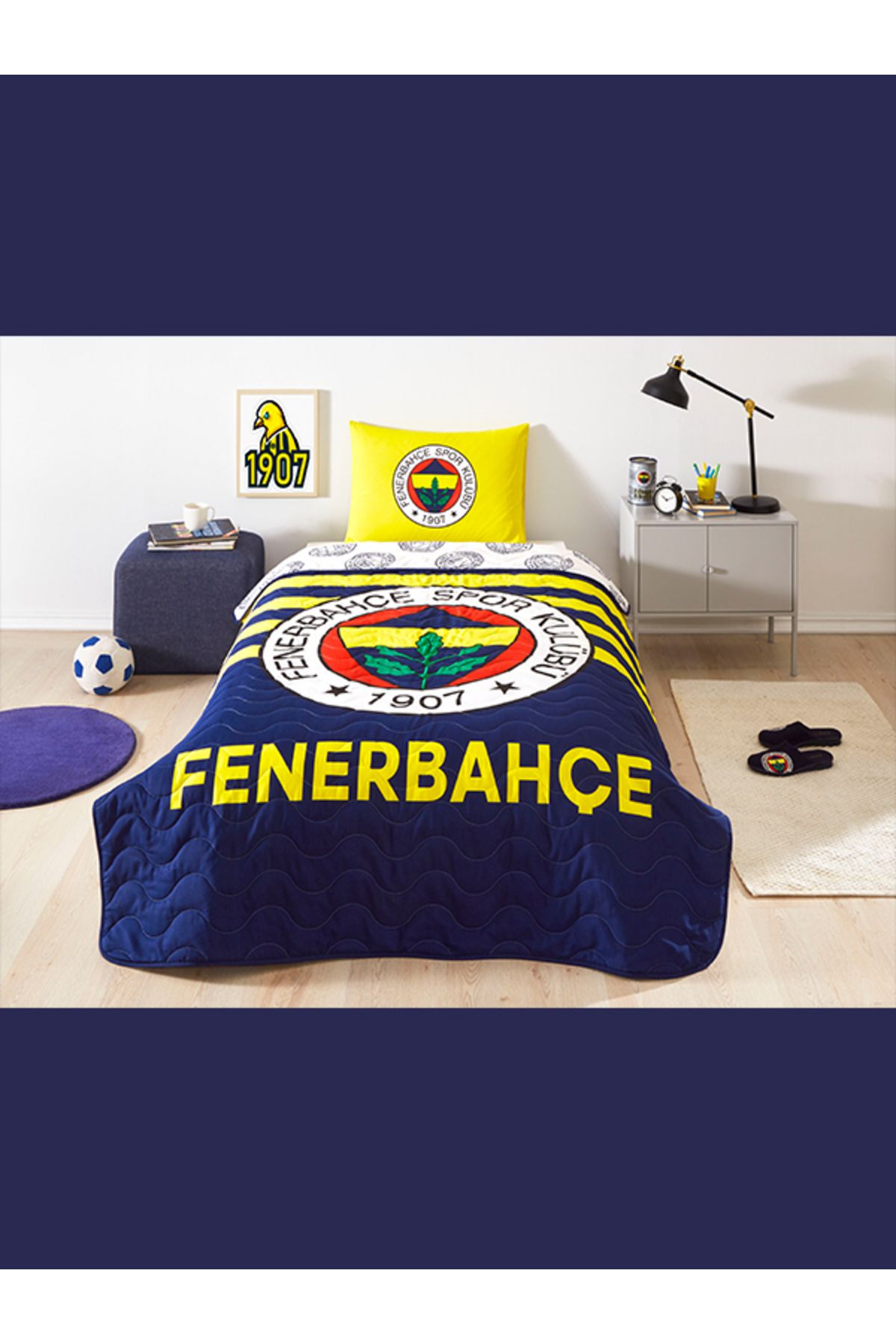 Taç Zorlu Lisanslı Yatak Örtüsü Seti Fenerbahçe Stripe Tek Kişilik