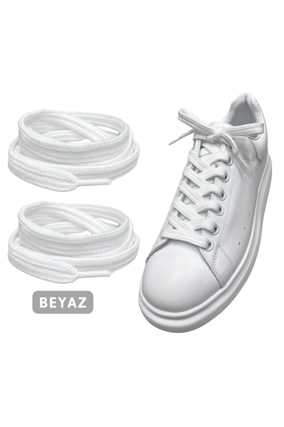ipekbazaar Exclusice 120 Cm Beyaz Yassı Spor Ayakkabı Bağcığı, Çift Katmanlı Örgülü Sneakers Bağcık, 1 Çift