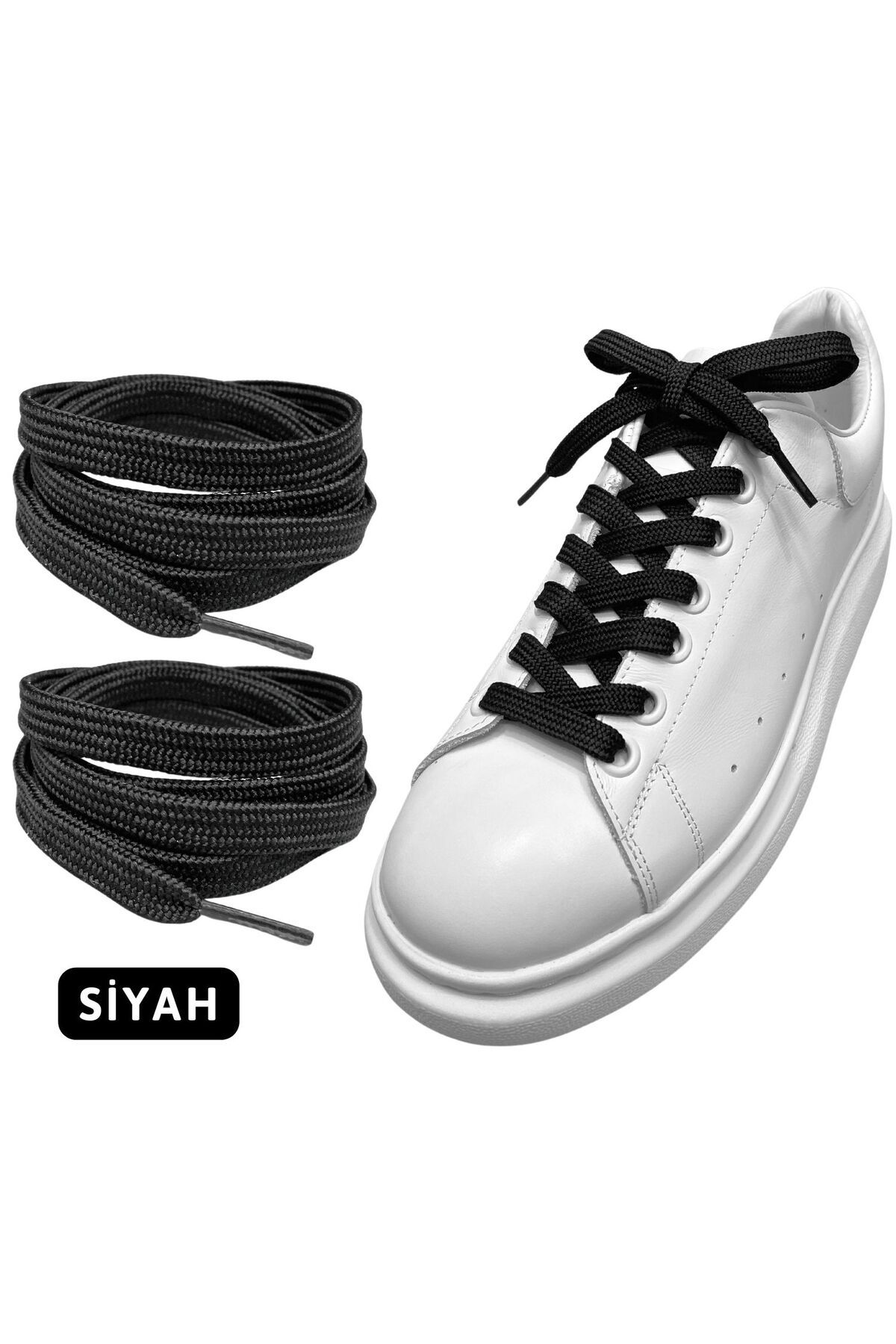ipekbazaar Exclusice 120 Cm Siyah Yassı Spor Ayakkabı Bağcığı, Çift Katmanlı Örgülü Sneakers Bağcık, 1 Çift